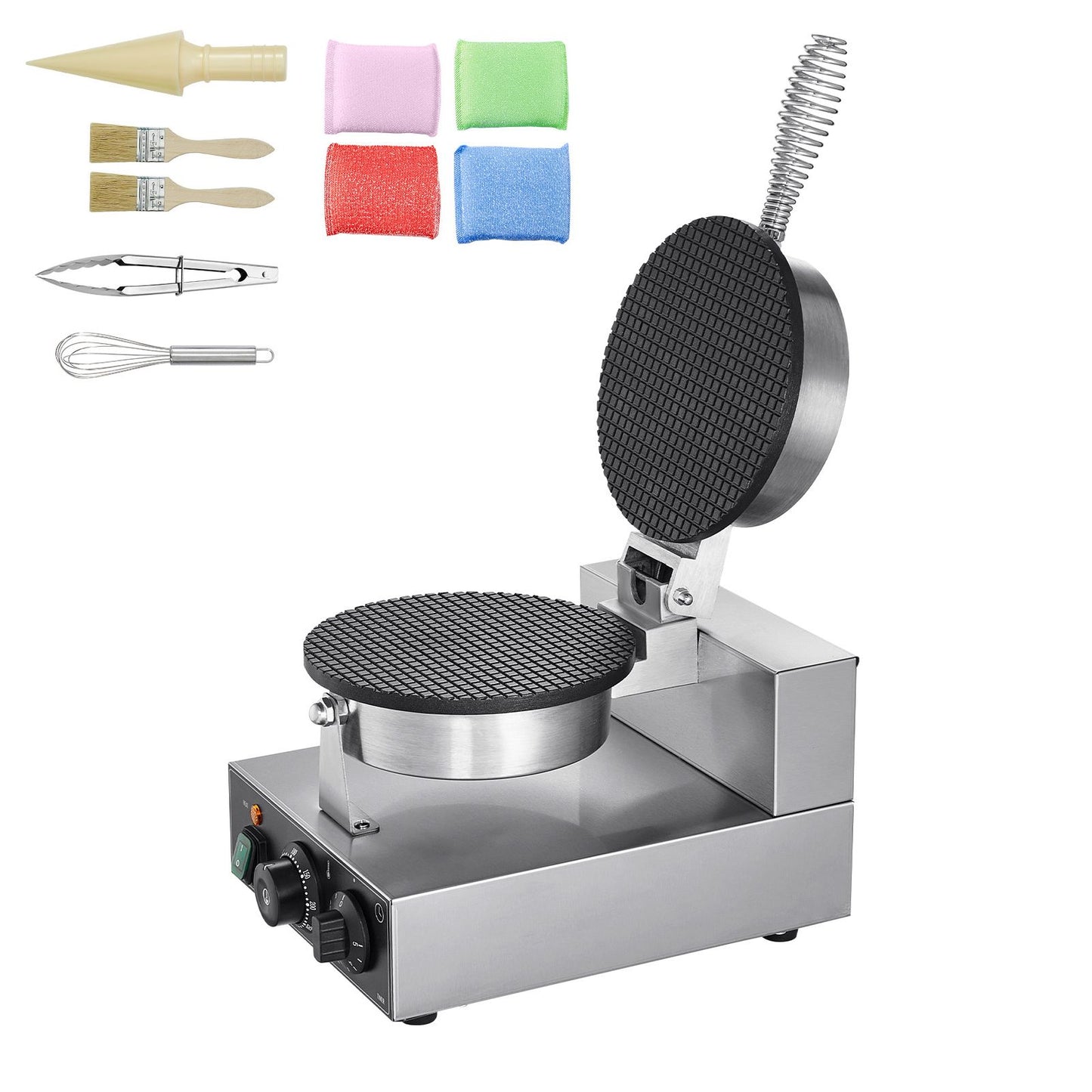 VEVOR Electric Ice Cream Cone Maker, Commercial 1230W Waffle Cone Machine, Non-Stick Stainless Steel Egg Roll Mold, with Temperature and Time Control, Handle, for Restaurant Bakery Snack Bar Family