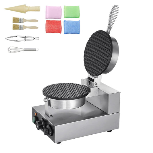 VEVOR Electric Ice Cream Cone Maker, Commercial 1230W Waffle Cone Machine, Non-Stick Stainless Steel Egg Roll Mold, with Temperature and Time Control, Handle, for Restaurant Bakery Snack Bar Family