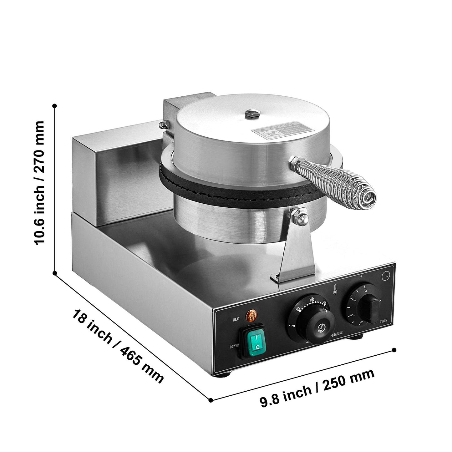 VEVOR Electric Ice Cream Cone Maker, Commercial 1230W Waffle Cone Machine, Non-Stick Stainless Steel Egg Roll Mold, with Temperature and Time Control, Handle, for Restaurant Bakery Snack Bar Family