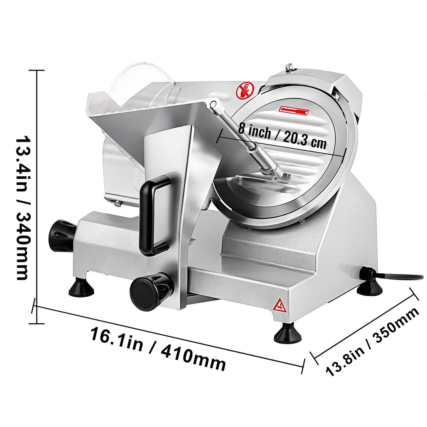VEVOR Commercial Meat Slicer, 200W Electric Deli Food Slicer, 350-400RPM Meat Slicer with 8" Carbon Steel Blade, 0 - 0.47 inch Adjustable Thickness Electric Meat Slicer for Home and Commercial Use