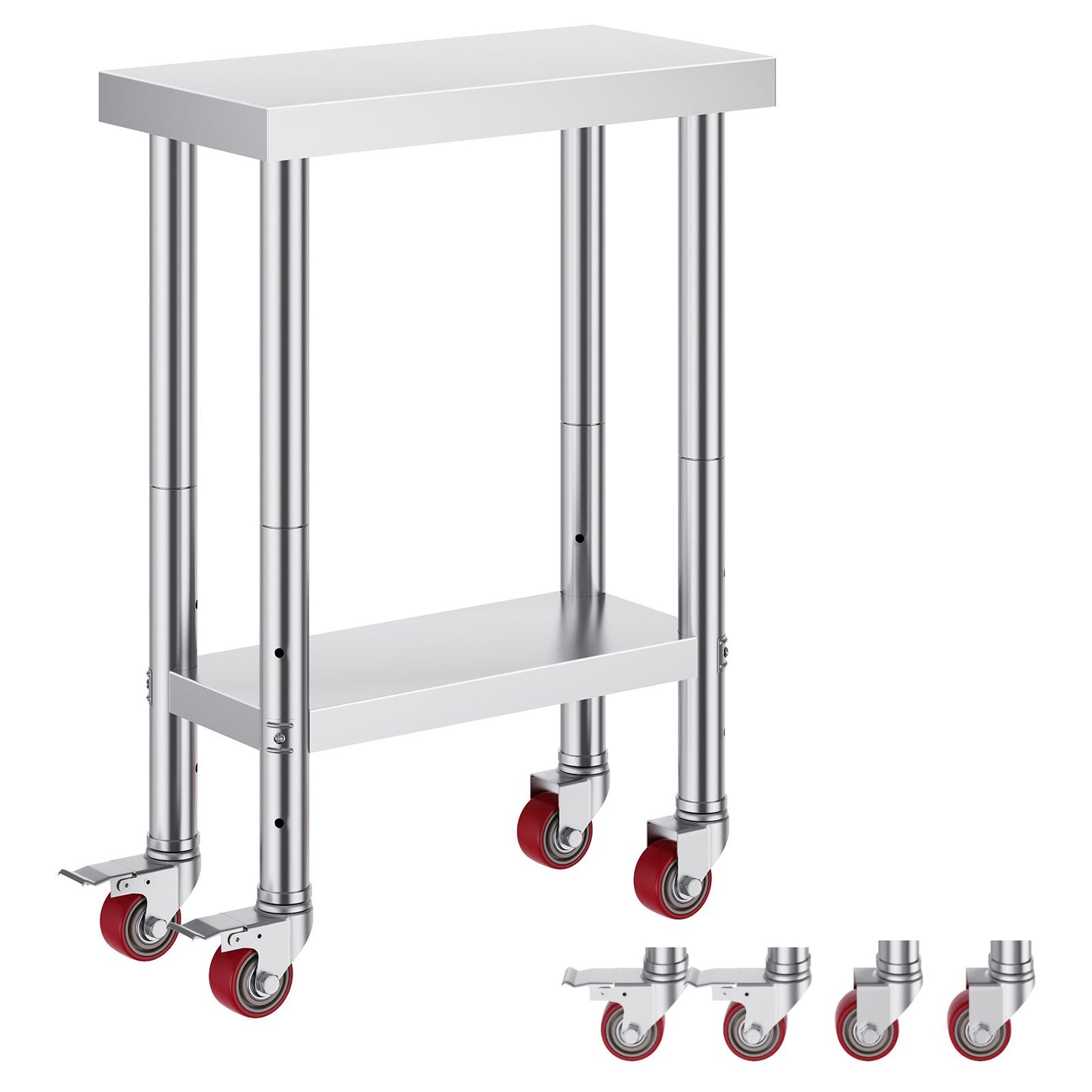 VEVOR Stainless Steel Work Table with Wheels 24 x 12 x 32 Inch Prep Table with 4 Casters Heavy Duty Work Table for Commercial Kitchen Restaurant Business
