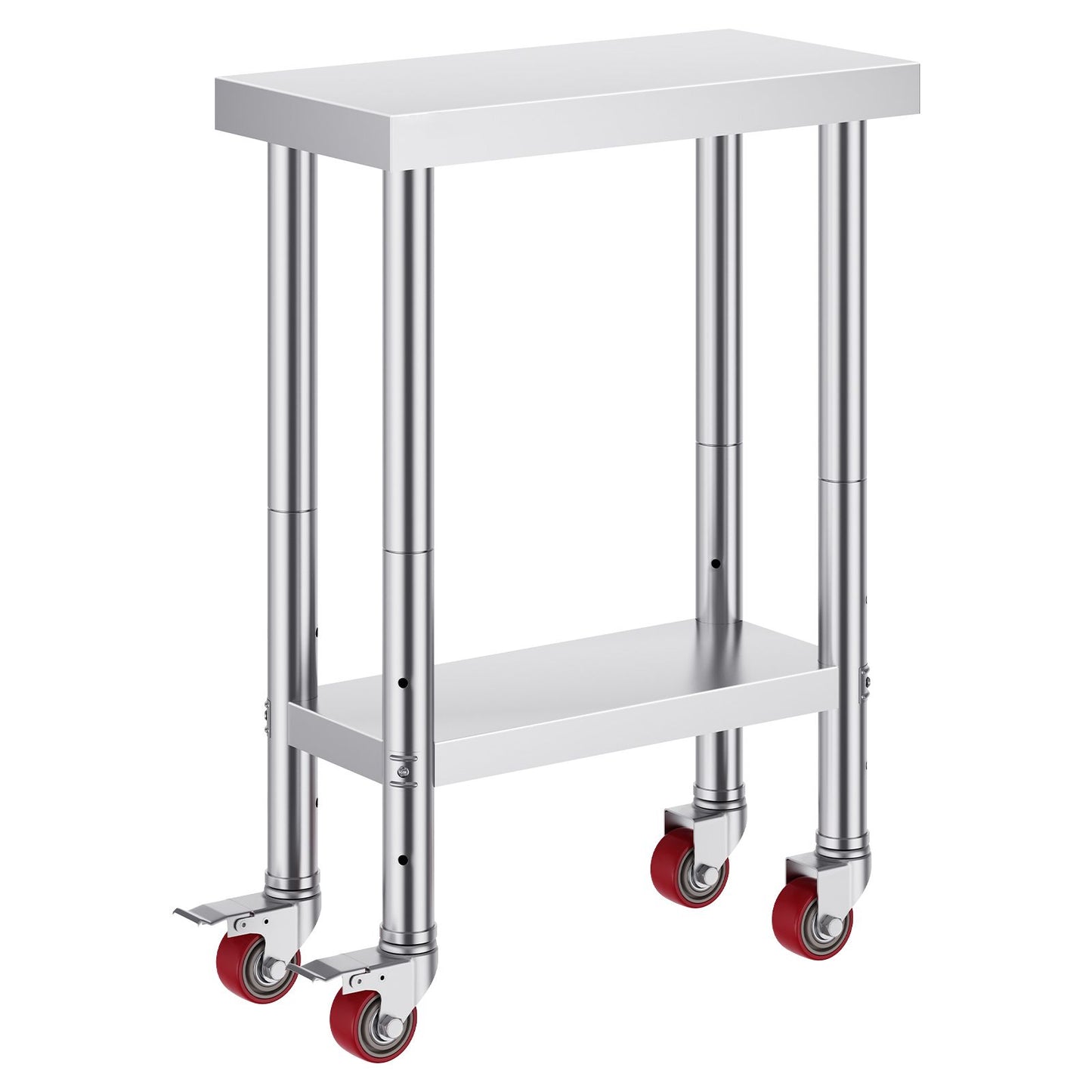 VEVOR Stainless Steel Work Table with Wheels 24 x 12 x 32 Inch Prep Table with 4 Casters Heavy Duty Work Table for Commercial Kitchen Restaurant Business