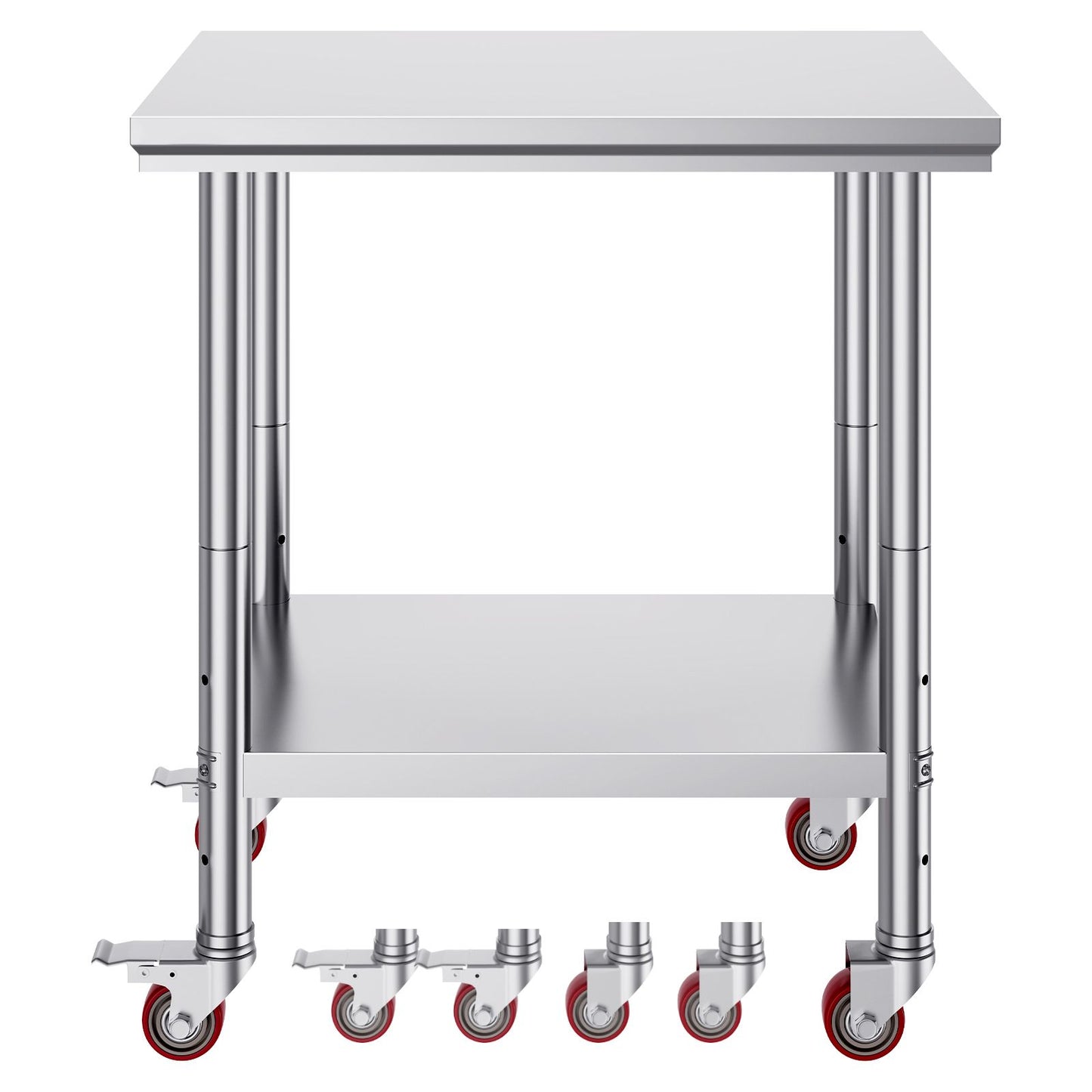 VEVOR Stainless Steel Work Table with Wheels 24 x 30 Prep Table with casters Heavy Duty Work Table for Commercial Kitchen Restaurant Business (24 x 30 x 33.8 Inch)