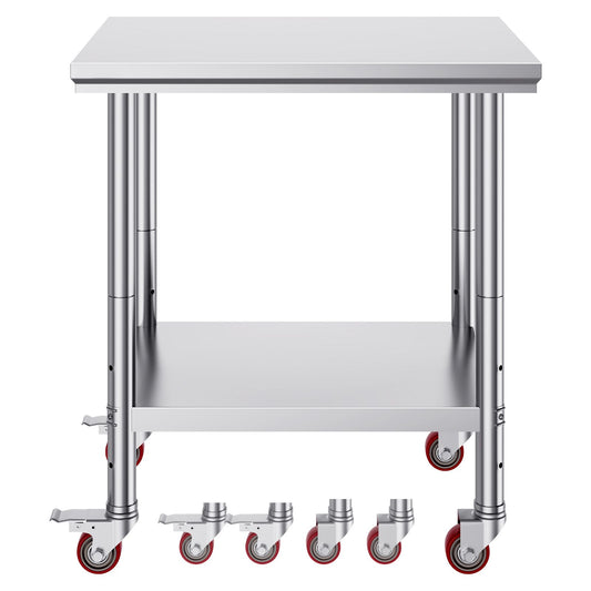 VEVOR Stainless Steel Work Table with Wheels 24 x 30 Prep Table with casters Heavy Duty Work Table for Commercial Kitchen Restaurant Business (24 x 30 x 33.8 Inch)