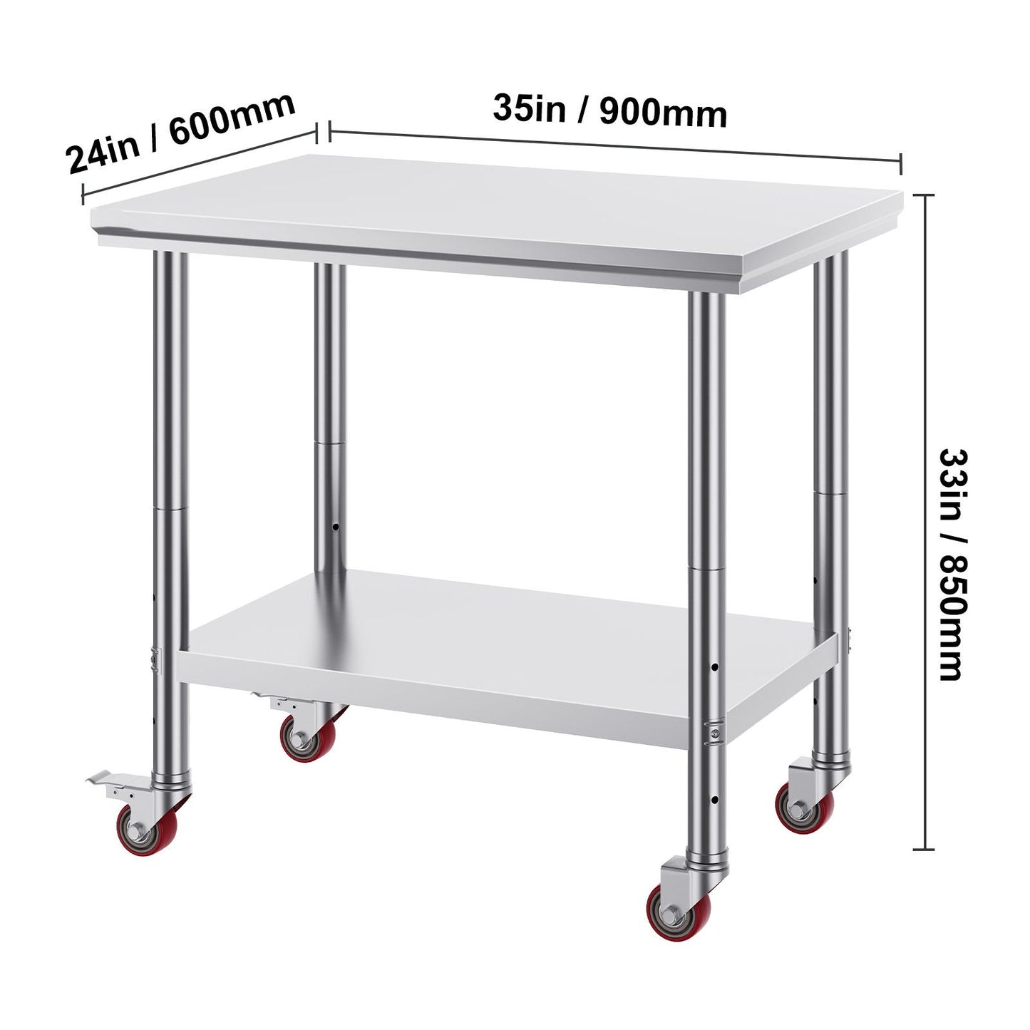 VEVOR Stainless Steel Work Table 36x24 Inch with 4 Wheels Commercial Food Prep Worktable with Casters Heavy Duty Work Table for Commercial Kitchen Restaurant