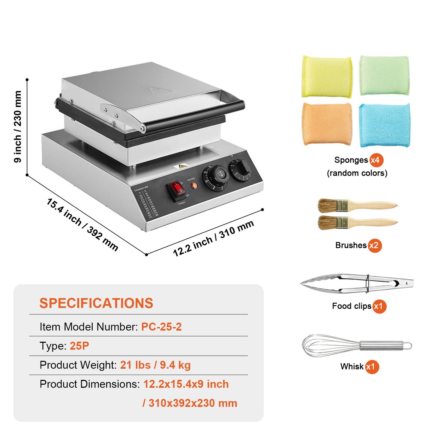 VEVOR Mini Dutch Pancake Maker, 25PCS 43mm Diameter Dorayaki Baker Machine, 1700W Commercial Electric Poffertjes Grill, Non-stick Stainless Steel, Temp & Time Control, for Home Kitchen Restaurant
