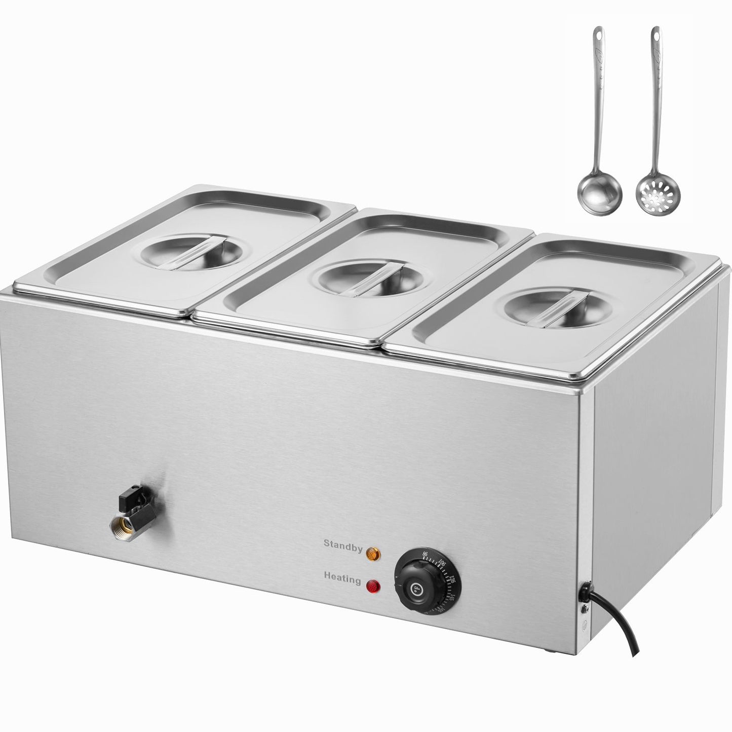 VEVOR 3-Pan Commercial Food Warmer, 16.5L Electric Steam Table, 1200W Professional Countertop Stainless Steel Buffet Bain Marie with 30 - 85℃ Temp Control for Catering and Restaurants, Silver