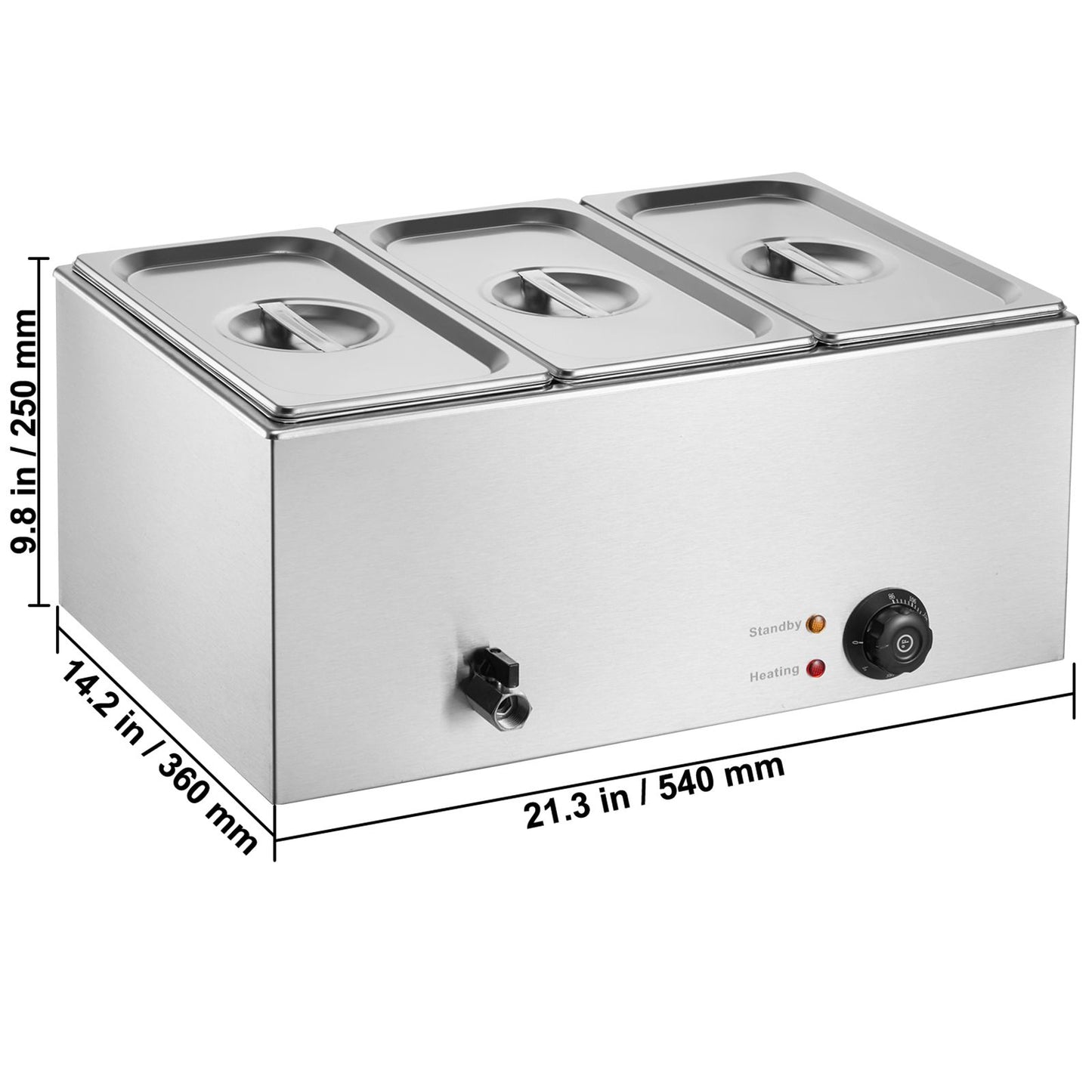 VEVOR 3-Pan Commercial Food Warmer, 16.5L Electric Steam Table, 1200W Professional Countertop Stainless Steel Buffet Bain Marie with 30 - 85℃ Temp Control for Catering and Restaurants, Silver