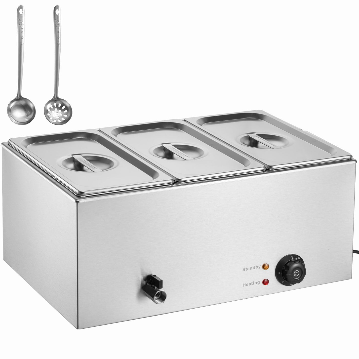 VEVOR 3-Pan Commercial Food Warmer, 16.5L Electric Steam Table, 1200W Professional Countertop Stainless Steel Buffet Bain Marie with 30 - 85℃ Temp Control for Catering and Restaurants, Silver