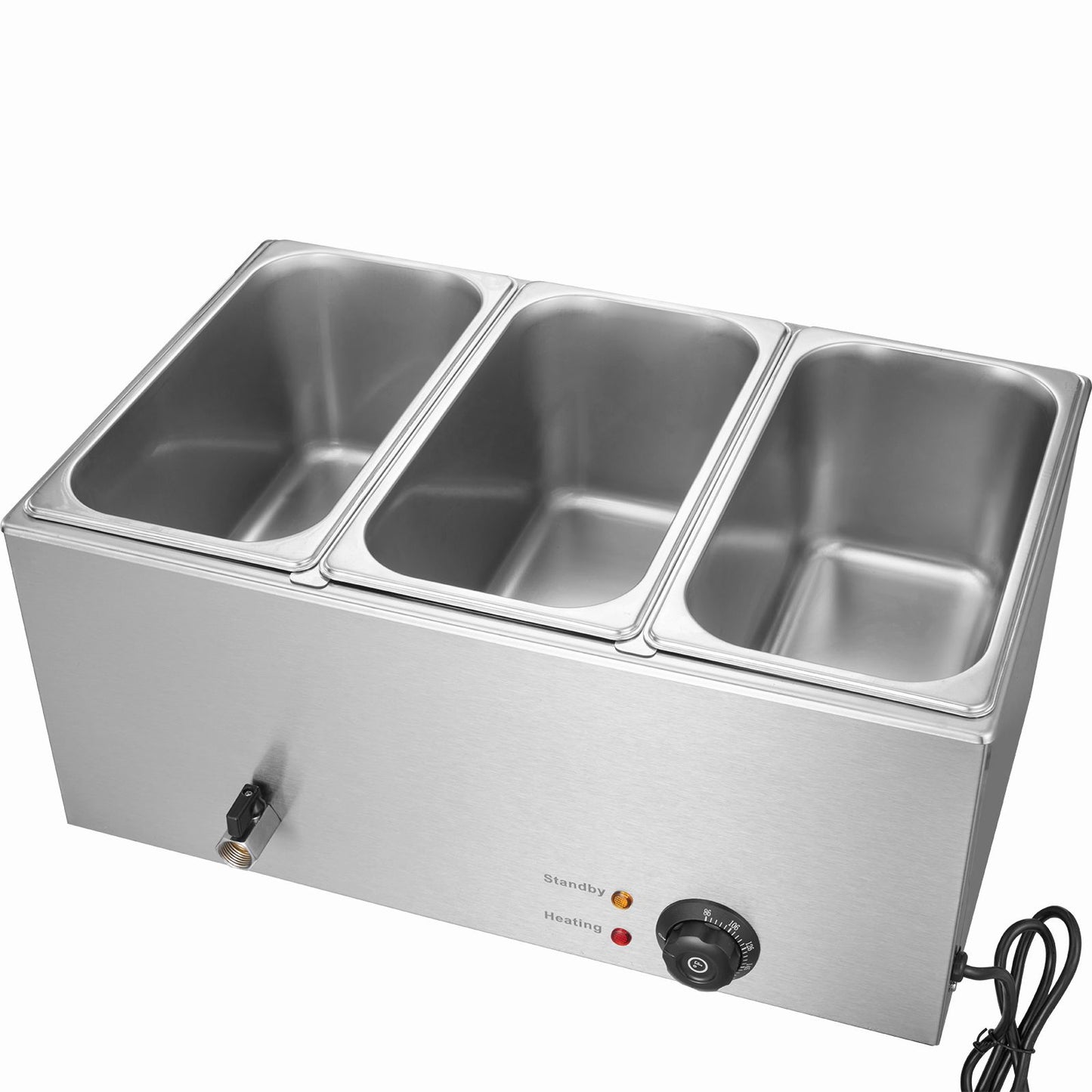 VEVOR 3-Pan Commercial Food Warmer, 16.5L Electric Steam Table, 1200W Professional Countertop Stainless Steel Buffet Bain Marie with 30 - 85℃ Temp Control for Catering and Restaurants, Silver
