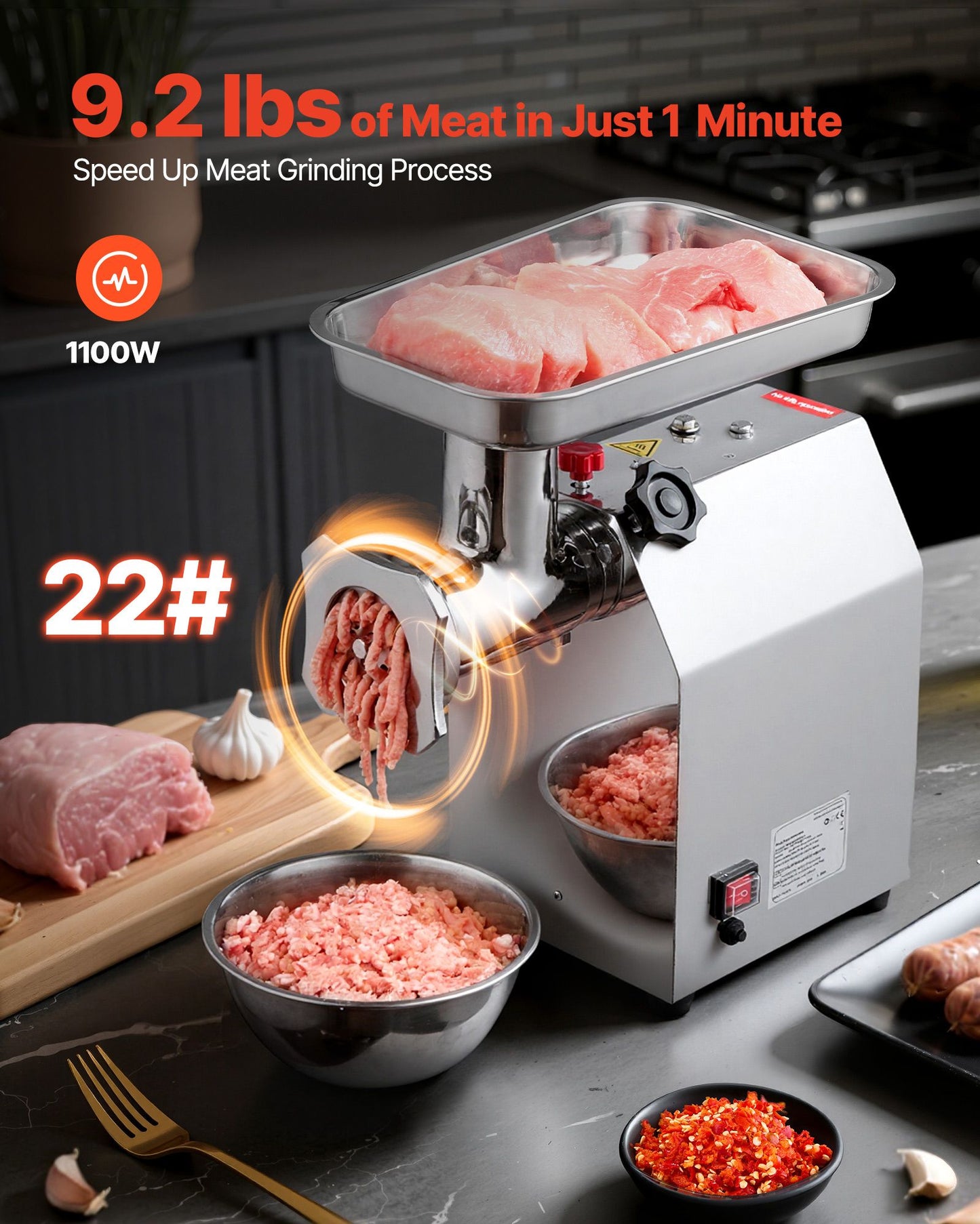 VEVOR Commercial Electric Meat Grinder 9.2 Lbs/Min Sausage Stuffer Maker Kitchen