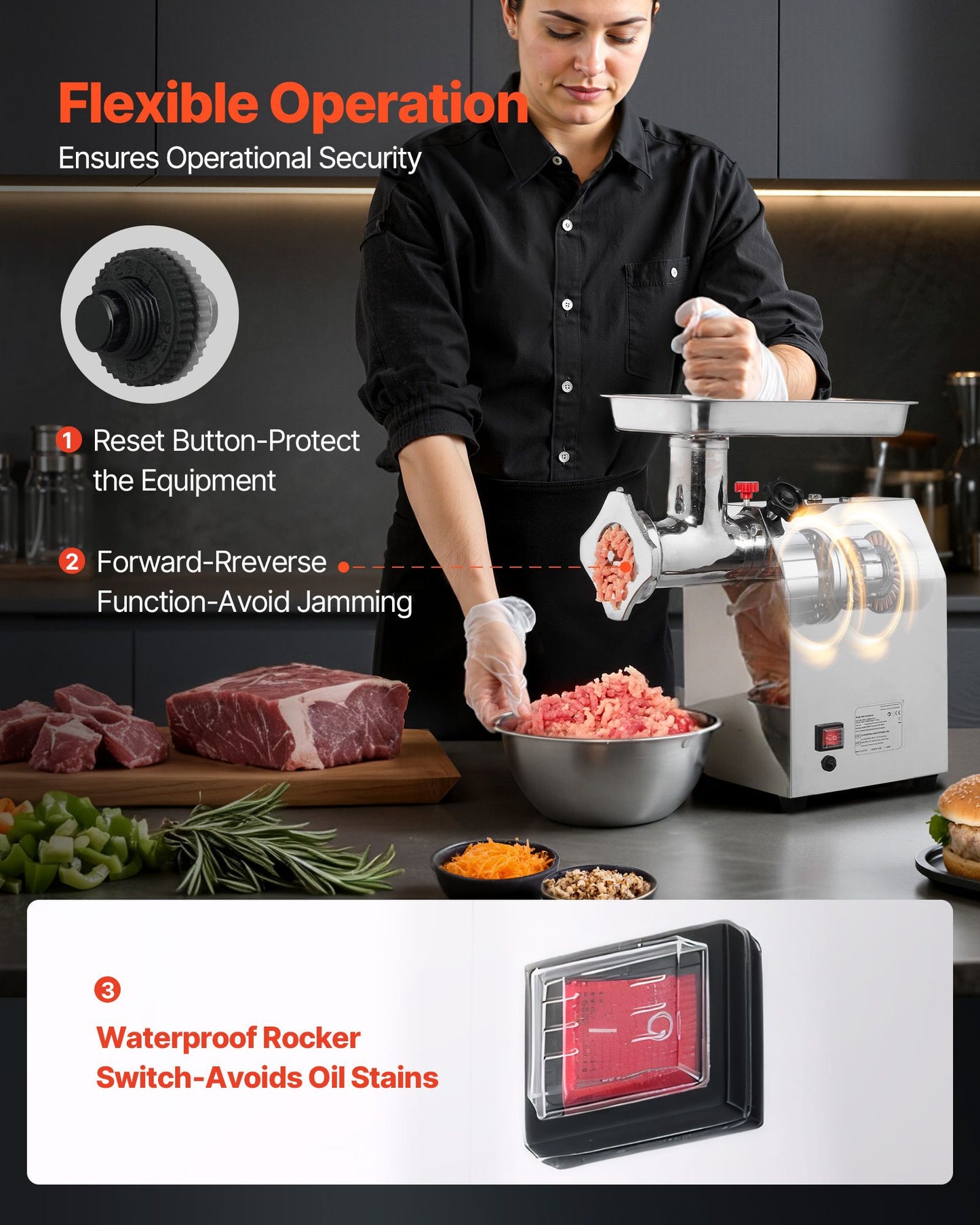 VEVOR Commercial Electric Meat Grinder 9.2 Lbs/Min Sausage Stuffer Maker Kitchen