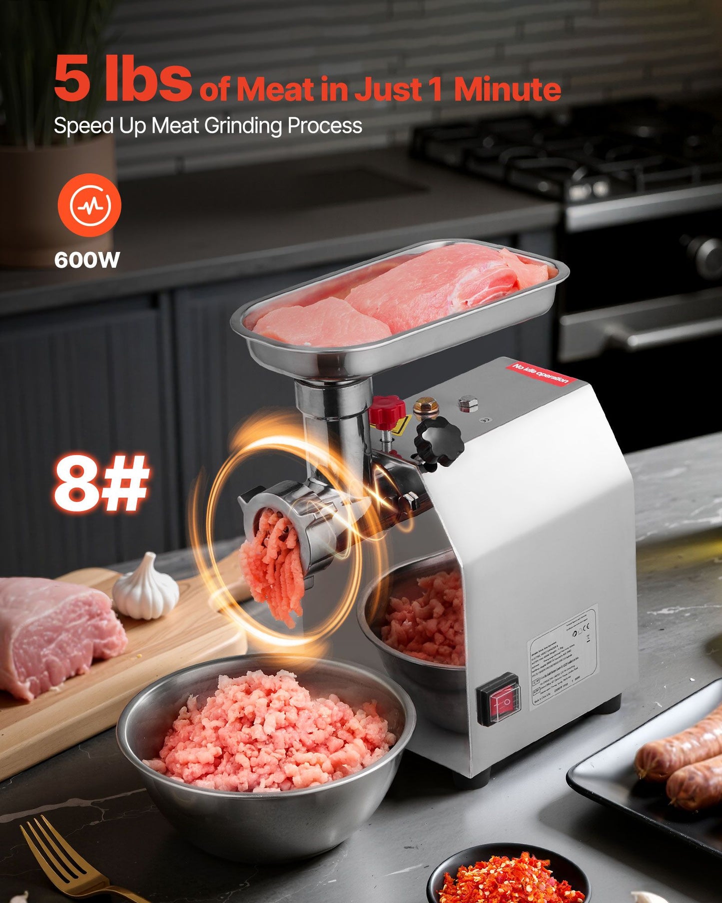 VEVOR Commercial Electric Meat Grinder 4.5 Lbs/Min Sausage Stuffer Maker Kitchen
