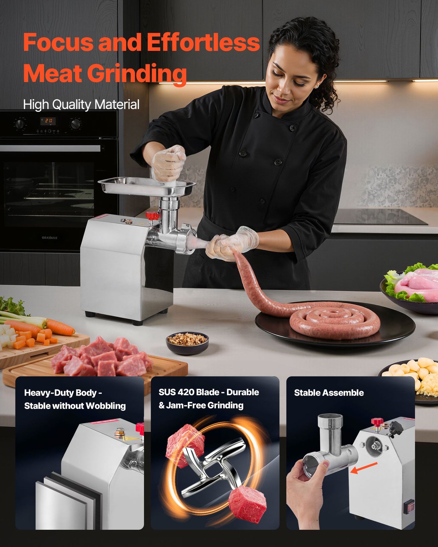 VEVOR Commercial Electric Meat Grinder 4.5 Lbs/Min Sausage Stuffer Maker Kitchen