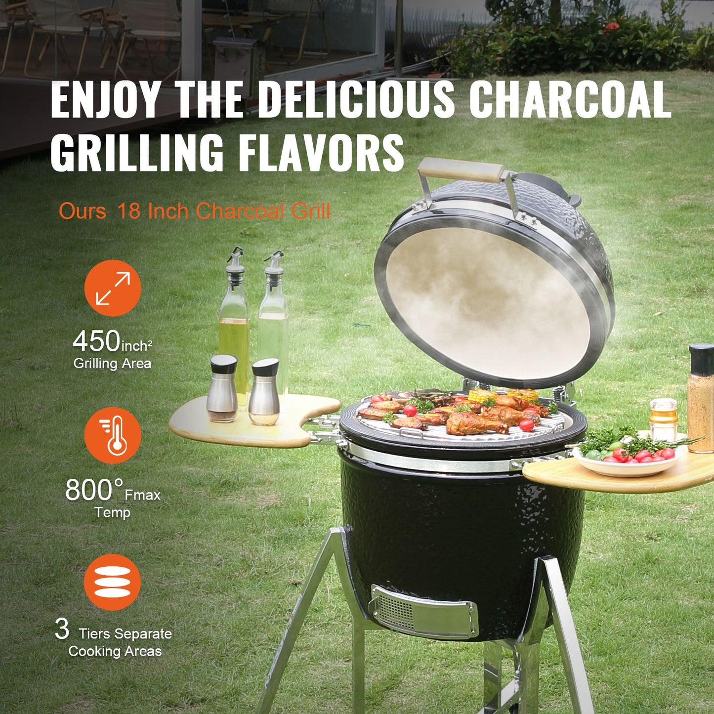 VEVOR Portable Charcoal Grill, Propane Gas Grills with Cover and Cart, Heavy Duty Stainless Steel BBQ Grill, Mini Smoker for Outdoor Cooking, Barbecue Camping, Picnic, and Backyard, Black