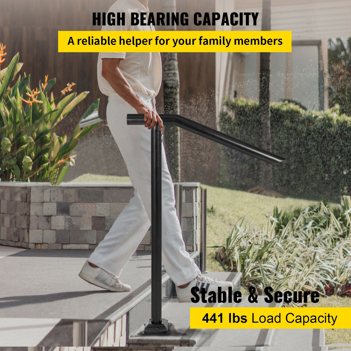 1-3 Step Handrail Railing for Steps Steel 150 kg Capacity with Screw Kit