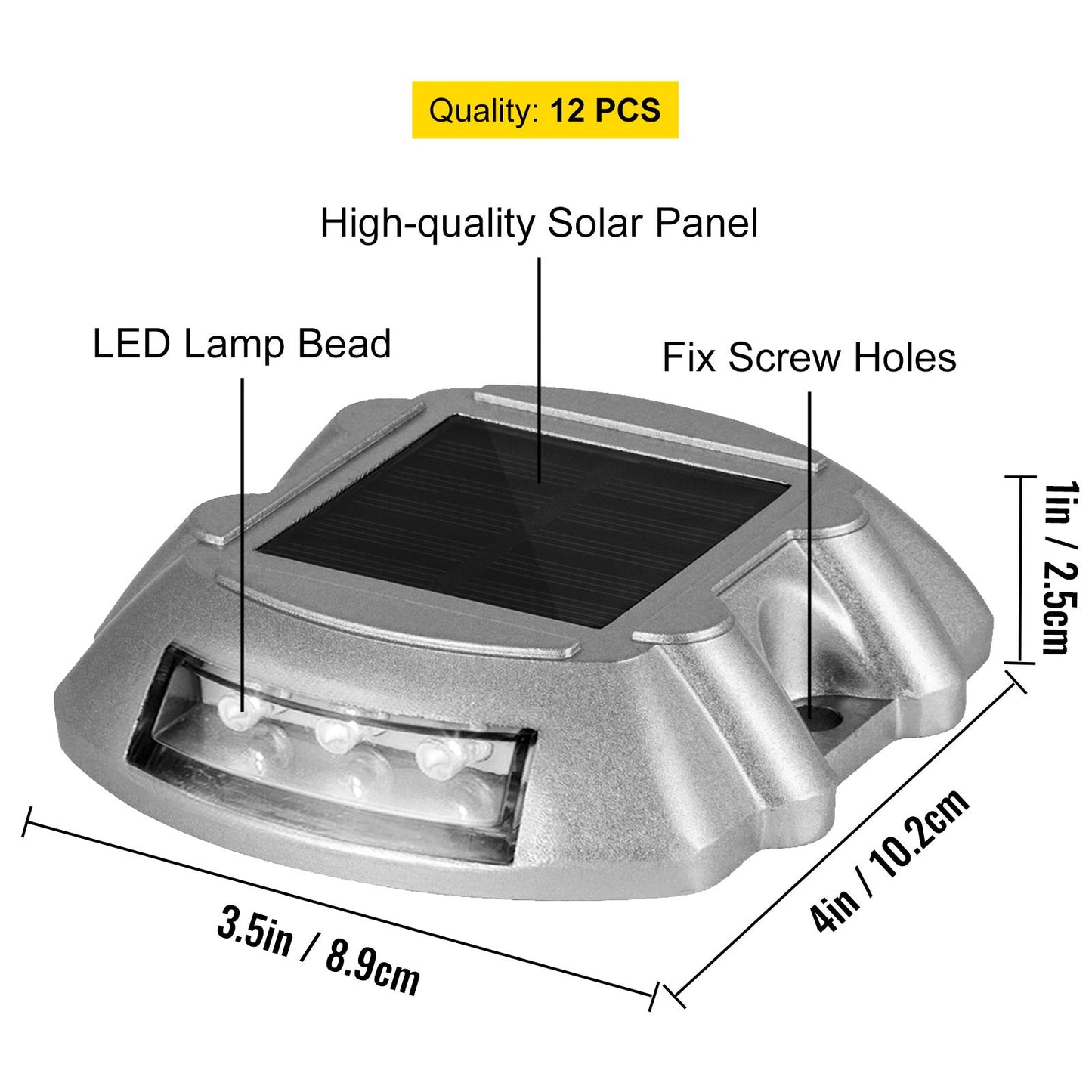 VEVOR Driveway Lights 12-Pack Solar Driveway Lights Bright White with Screws Solar Deck Lights Outdoor Waterproof Wireless Dock Lights 6 LEDs for Path Warning Garden Walkway Sidewalk Steps