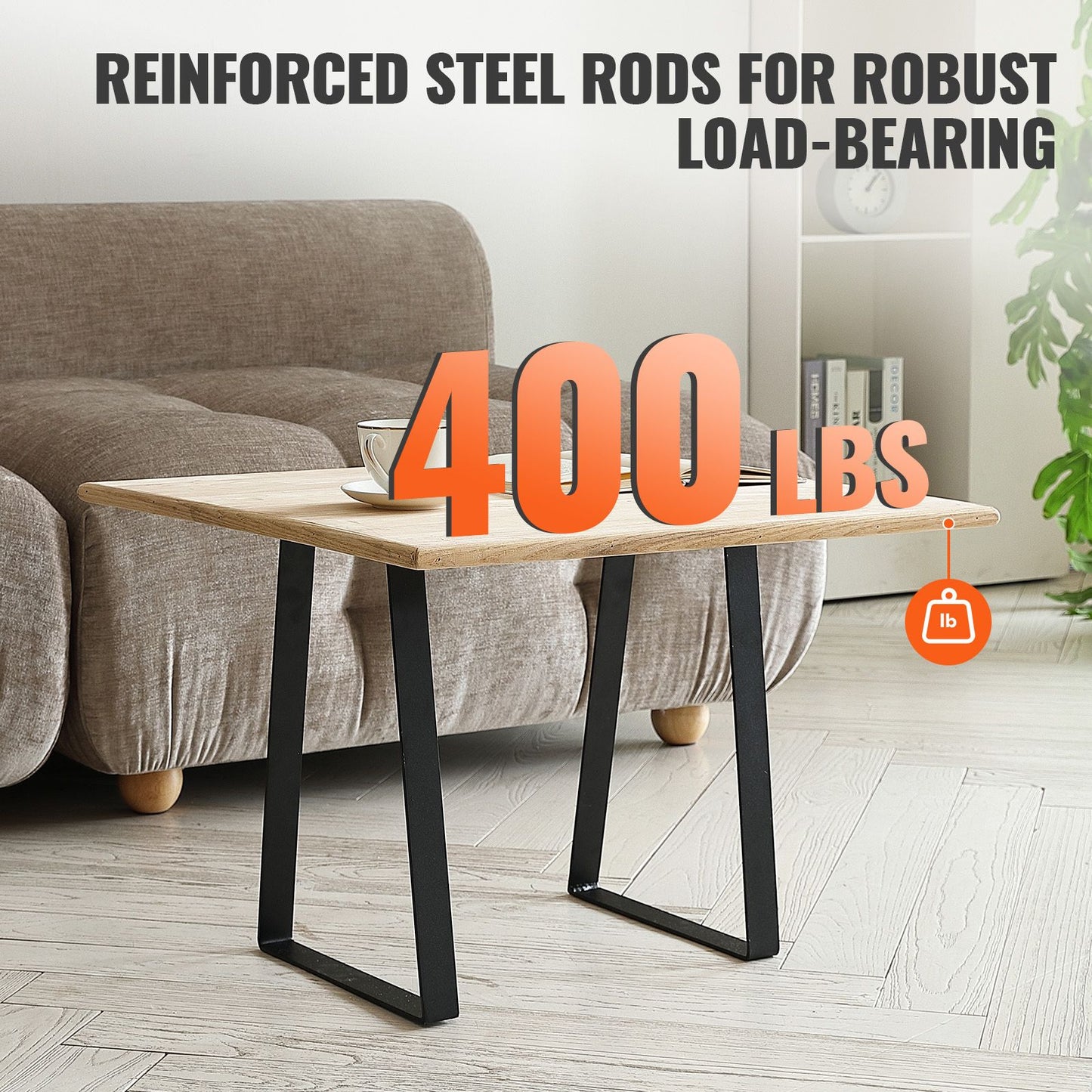 VEVOR 406.4MM Trapezoid Steel Table Legs, Replacement Furniture Legs Set of 2 for DIY Coffee Tables, Modern Desks, Bench, Night Stands, Sofa, Max Load 181.4KG Heavy Duty, Quick Instalation Legs Black