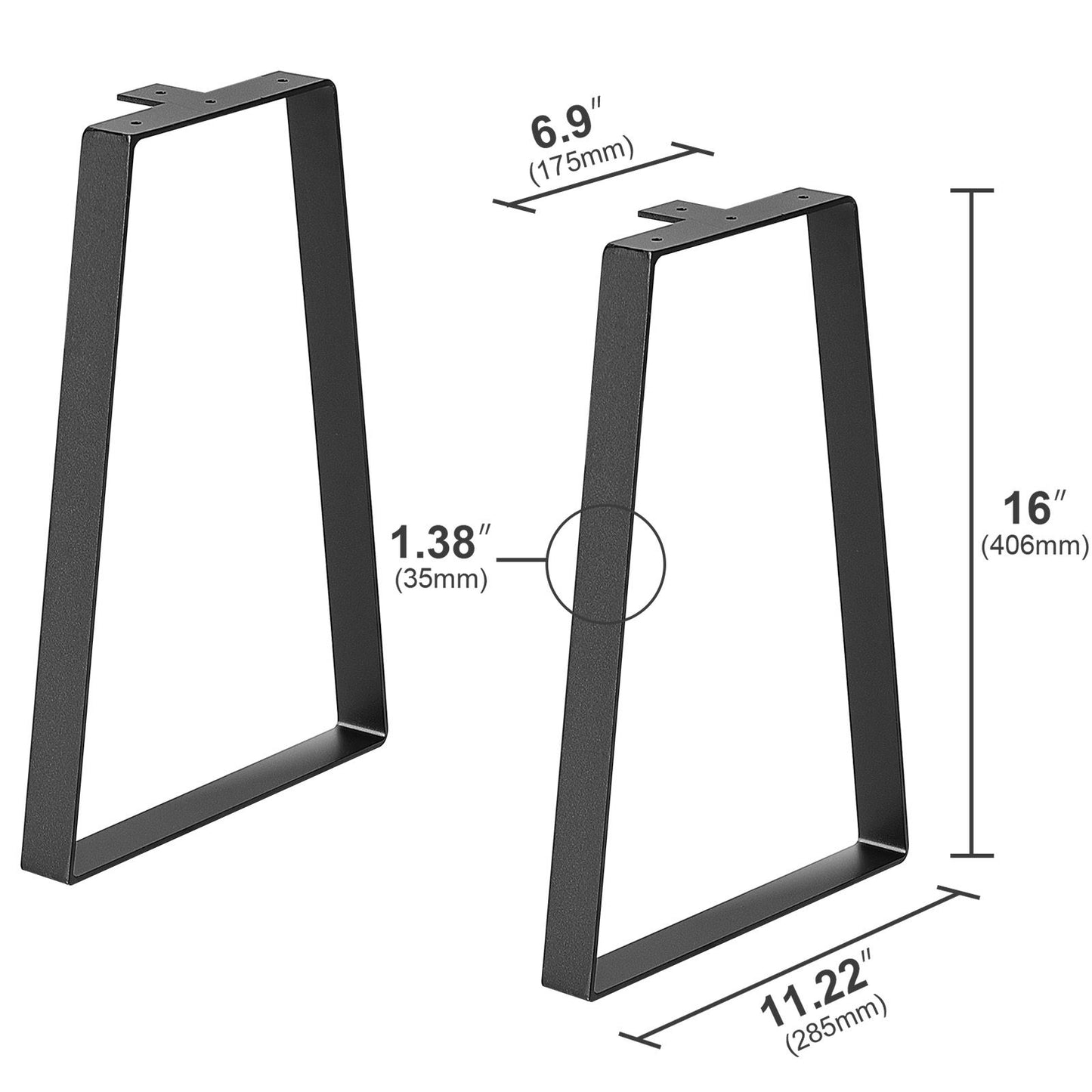 VEVOR 406.4MM Trapezoid Steel Table Legs, Replacement Furniture Legs Set of 2 for DIY Coffee Tables, Modern Desks, Bench, Night Stands, Sofa, Max Load 181.4KG Heavy Duty, Quick Instalation Legs Black