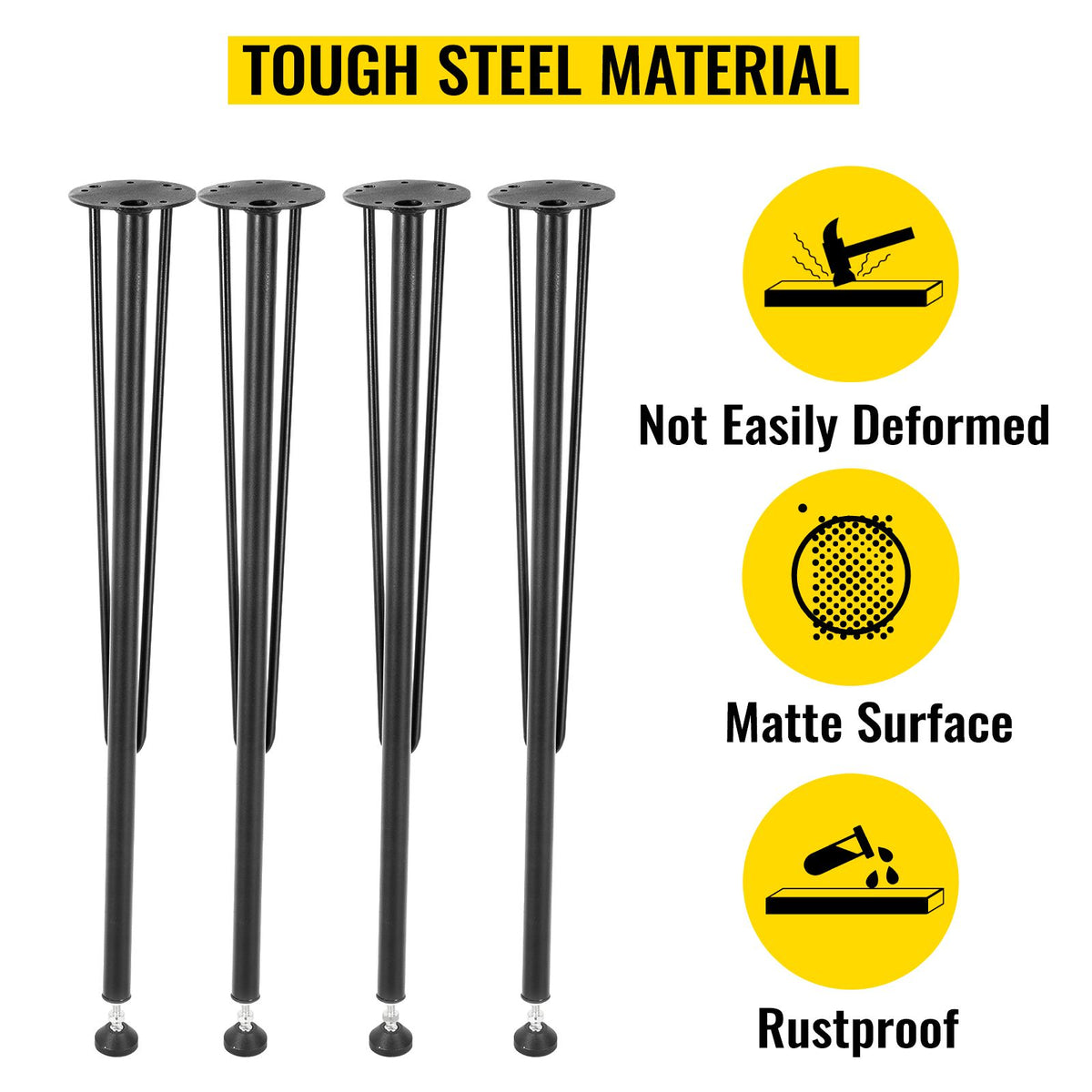 VEVOR Hairpin Table Legs Metal Coffee Table Legs Desk 28" Height 3-Rod Set of 4