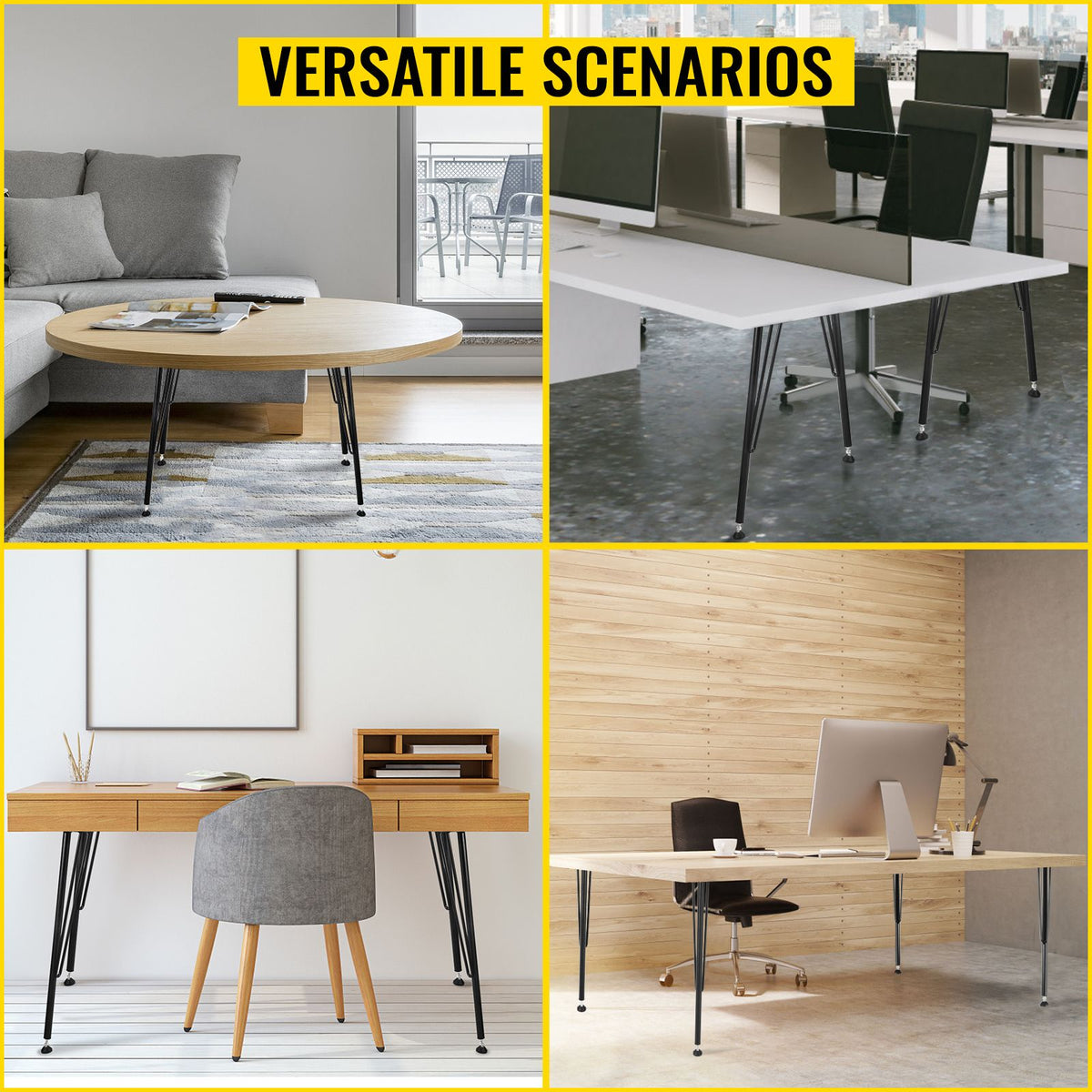 VEVOR Hairpin Table Legs Metal Coffee Table Legs Desk 28" Height 3-Rod Set of 4