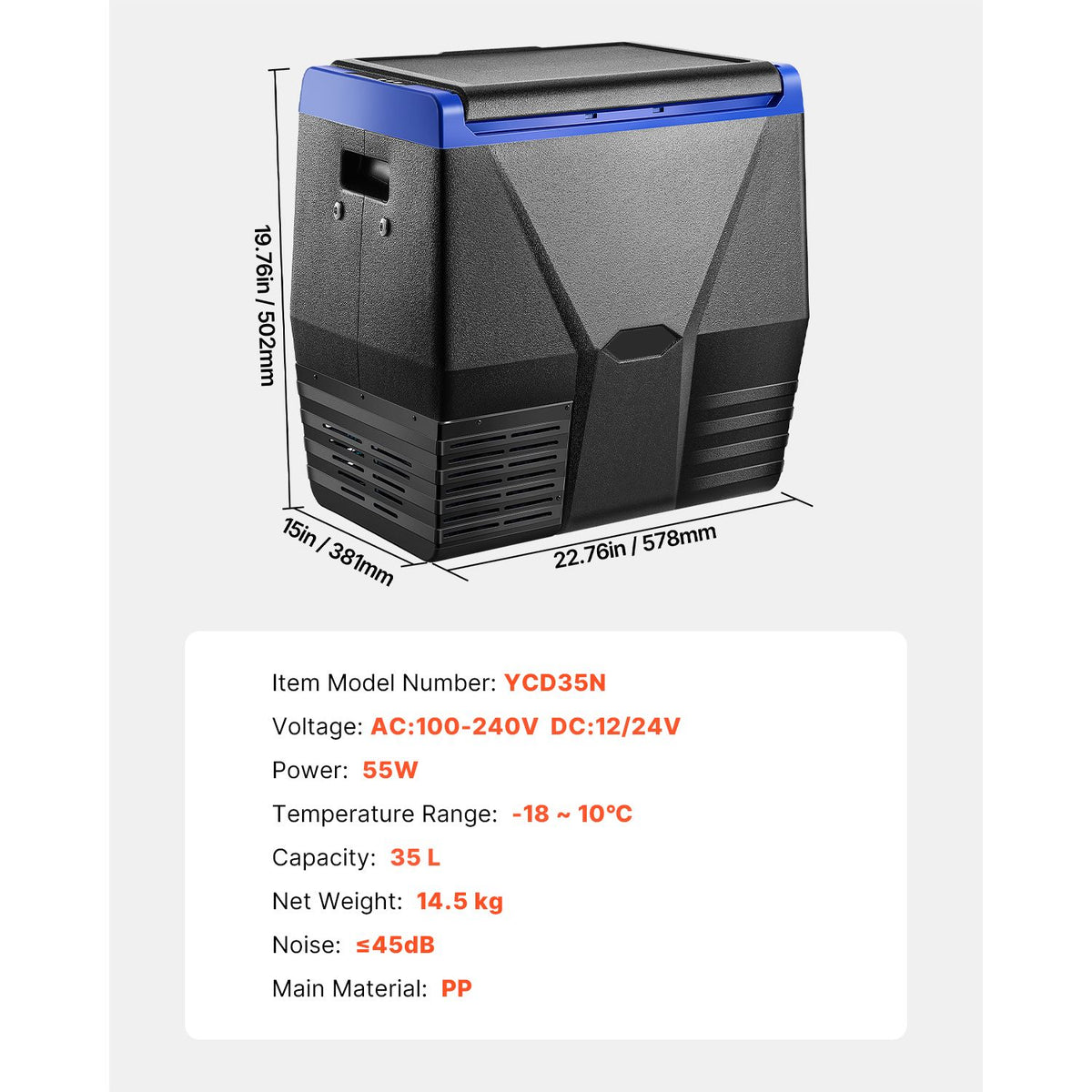 VEVOR Portable Car Refrigerator Freezer Compressor 35L Single Zone for Car Home