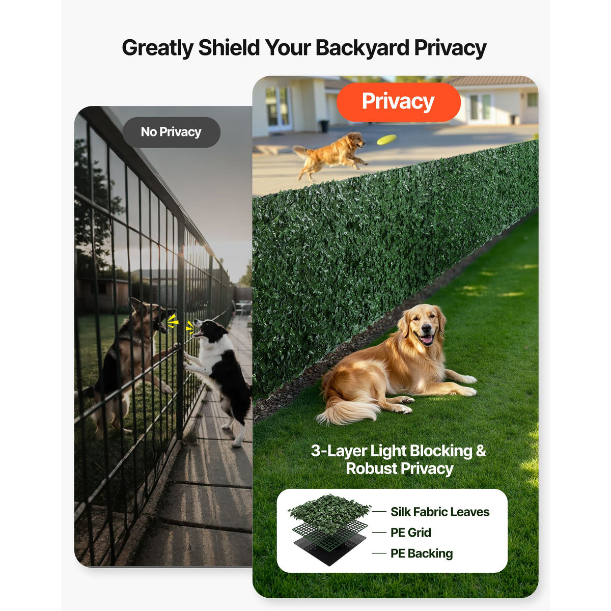 VEVOR Ivy Privacy Fence, 39 x 198in Artificial Green Wall Screen, Greenery Ivy Fence with Mesh Cloth Backing and Strengthened Joint, Faux Hedges Vine Leaf Decoration for Outdoor Garden, Yard, Balcony