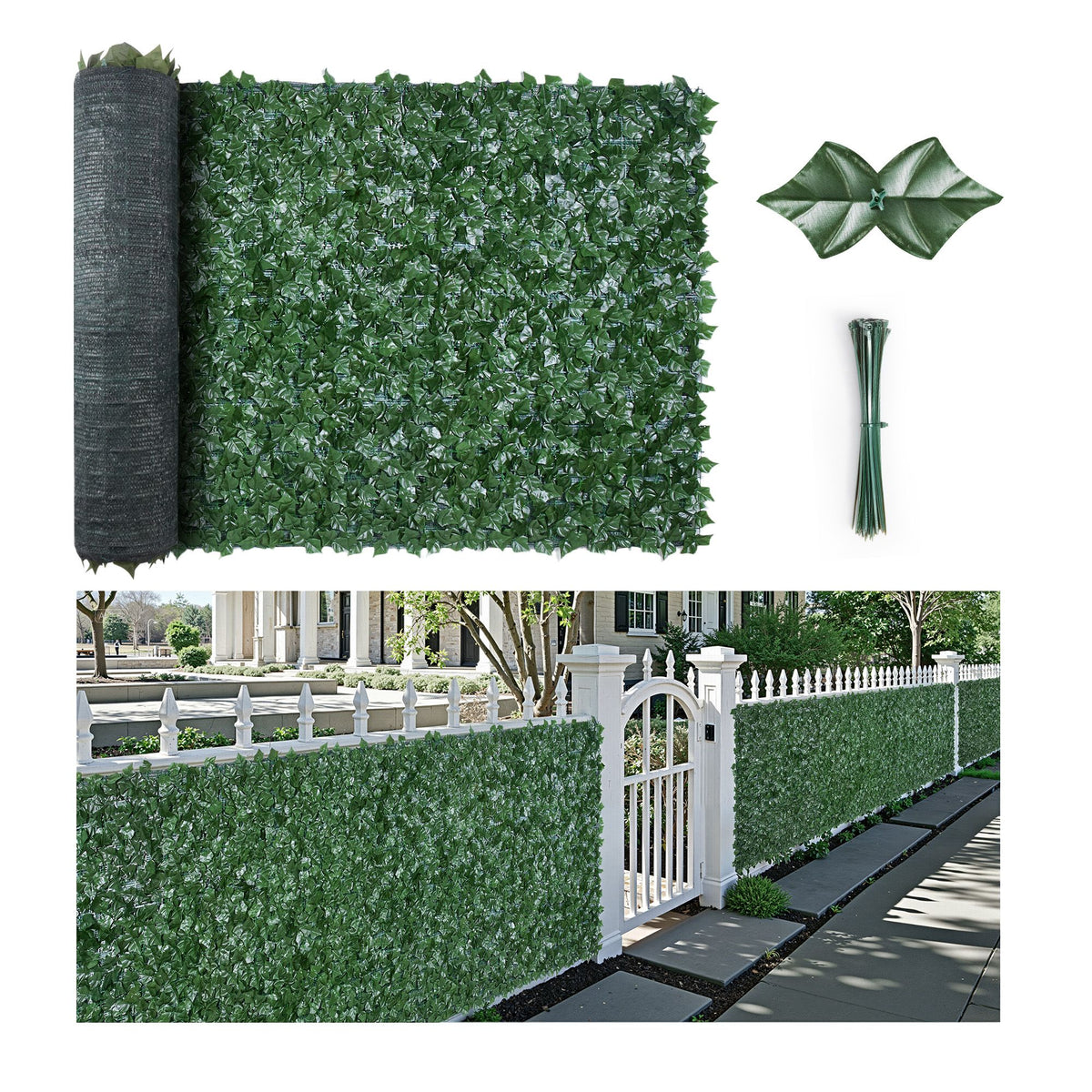 VEVOR Ivy Privacy Fence, 1830 x 2440 mm Artificial Green Wall Screen, Greenery Ivy Fence with Mesh Cloth Backing and Strengthened Joint, Faux Hedges Vine Leaf Decoration for Outdoor Garden, Yard