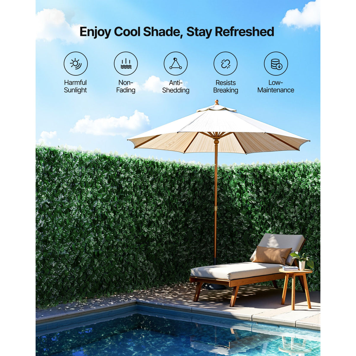 VEVOR Ivy Privacy Fence, 1830 x 2440 mm Artificial Green Wall Screen, Greenery Ivy Fence with Mesh Cloth Backing and Strengthened Joint, Faux Hedges Vine Leaf Decoration for Outdoor Garden, Yard