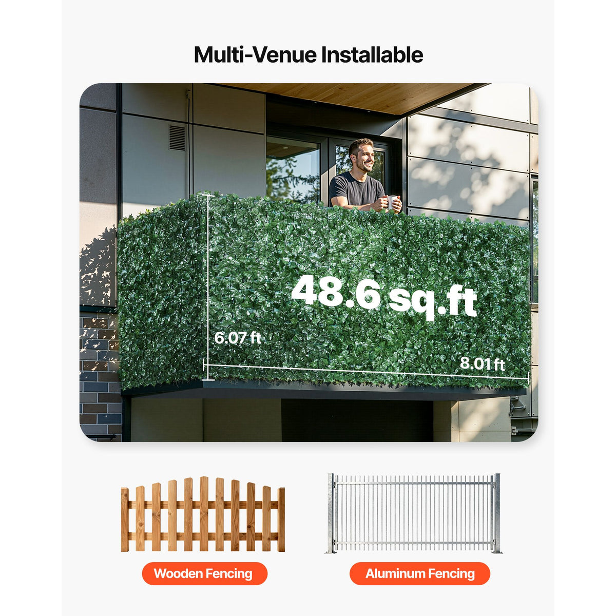 VEVOR Ivy Privacy Fence, 1830 x 2440 mm Artificial Green Wall Screen, Greenery Ivy Fence with Mesh Cloth Backing and Strengthened Joint, Faux Hedges Vine Leaf Decoration for Outdoor Garden, Yard