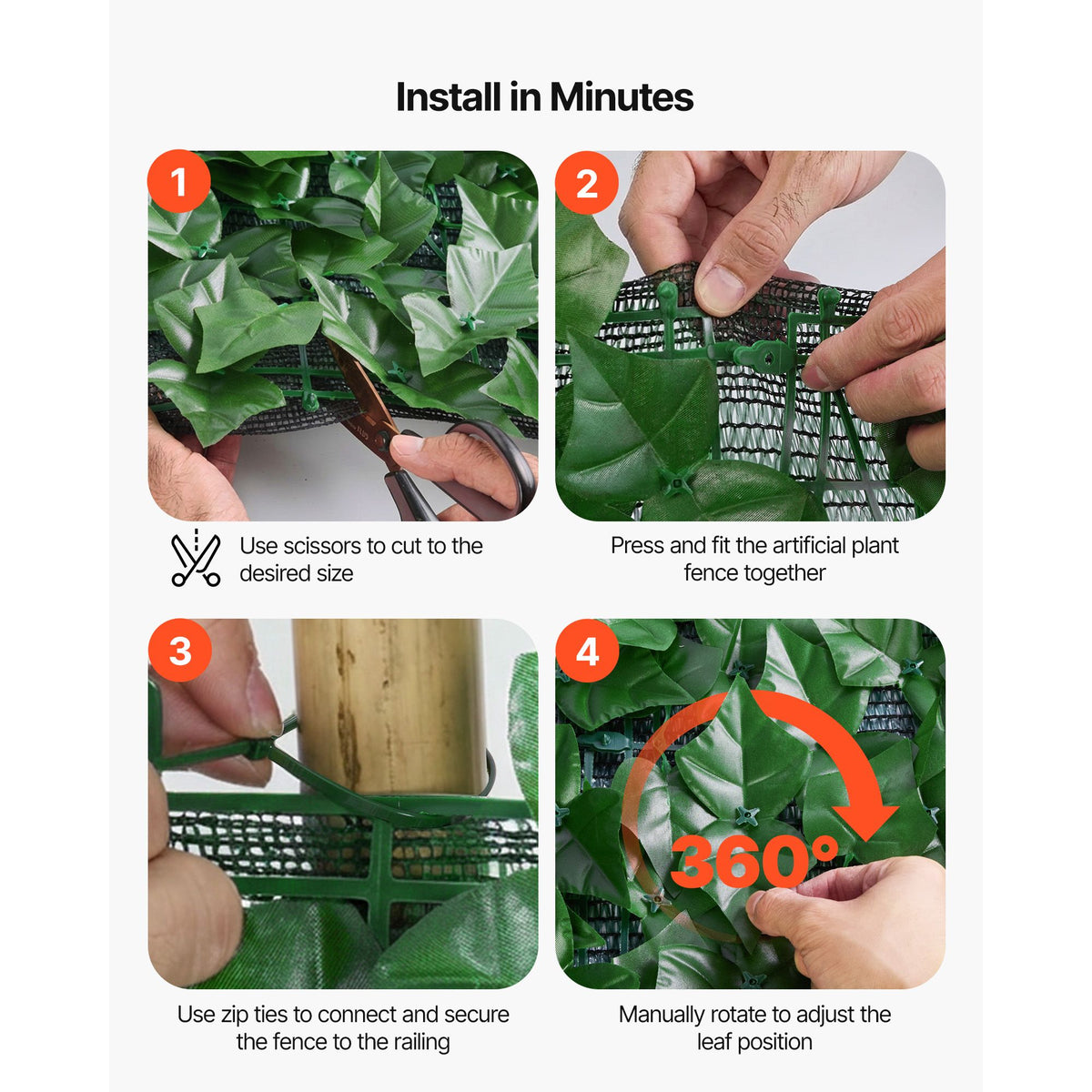 VEVOR Ivy Privacy Fence, 1830 x 2440 mm Artificial Green Wall Screen, Greenery Ivy Fence with Mesh Cloth Backing and Strengthened Joint, Faux Hedges Vine Leaf Decoration for Outdoor Garden, Yard