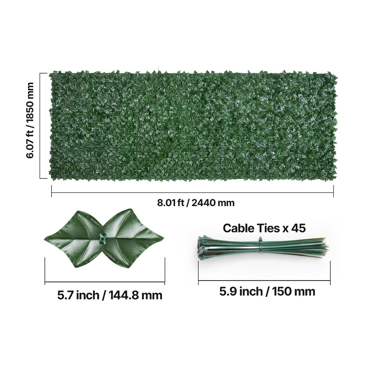 VEVOR Ivy Privacy Fence, 1830 x 2440 mm Artificial Green Wall Screen, Greenery Ivy Fence with Mesh Cloth Backing and Strengthened Joint, Faux Hedges Vine Leaf Decoration for Outdoor Garden, Yard