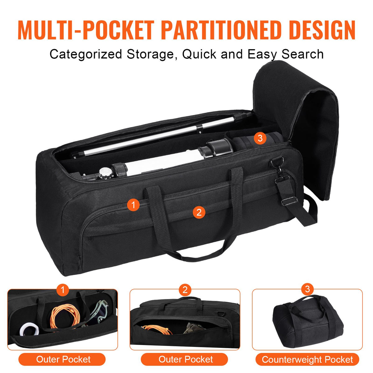 Telescope Case, 770 mm, Telescope Storage Bag with Fixed Buckles, Multi-Pocket and Detachable Divider, Shock-Absorbent Telescope Carrying Case for Optical Tube & Tripod, Counterweight Pocket