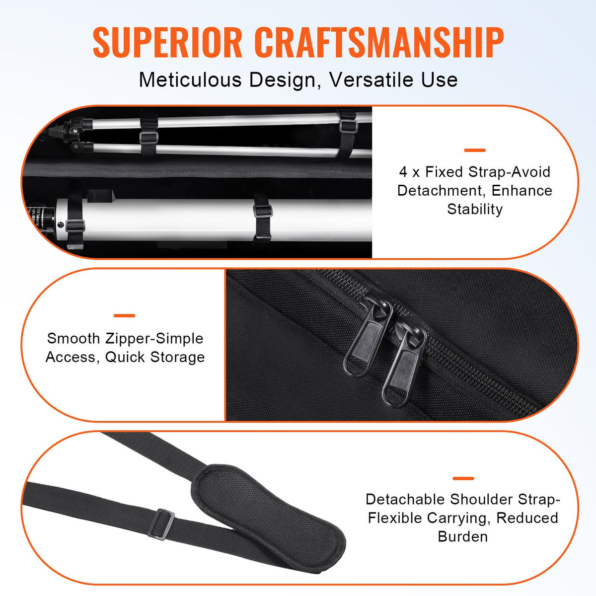 Telescope Case, 770 mm, Telescope Storage Bag with Fixed Buckles, Multi-Pocket and Detachable Divider, Shock-Absorbent Telescope Carrying Case for Optical Tube & Tripod, Counterweight Pocket