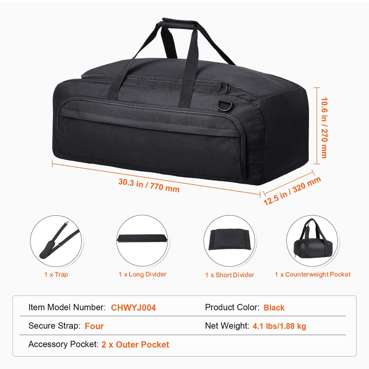 Telescope Case, 770 mm, Telescope Storage Bag with Fixed Buckles, Multi-Pocket and Detachable Divider, Shock-Absorbent Telescope Carrying Case for Optical Tube & Tripod, Counterweight Pocket