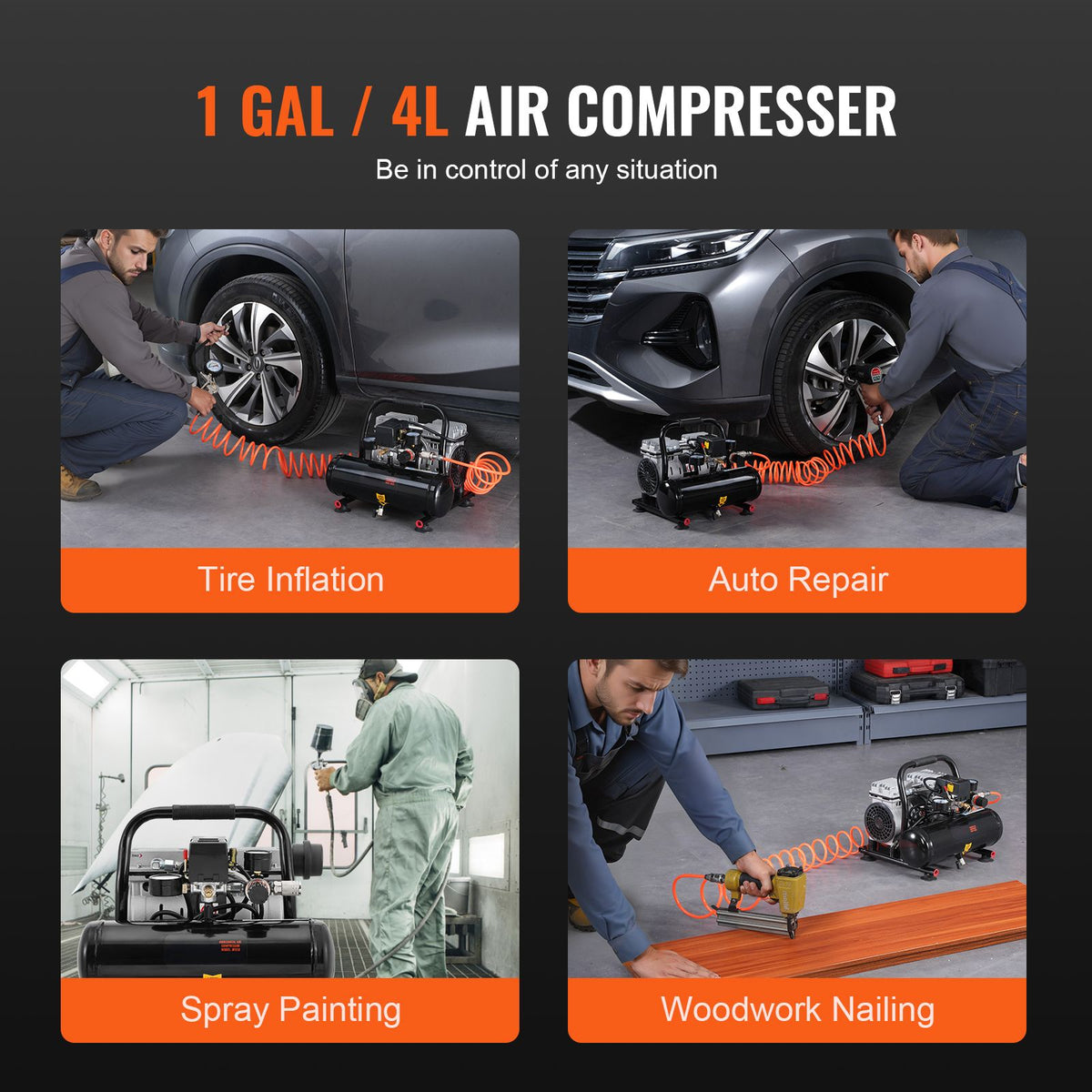 VEVOR Air Compressor Compact Portable Oil Free Compressor 4L 7bar