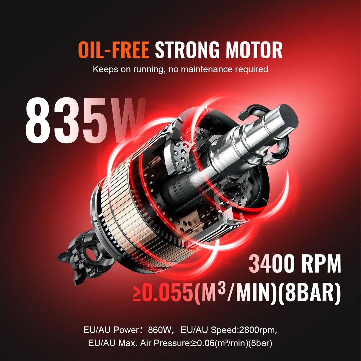 VEVOR Air Compressor Compact Portable Oil Free Compressor 8L 8bar