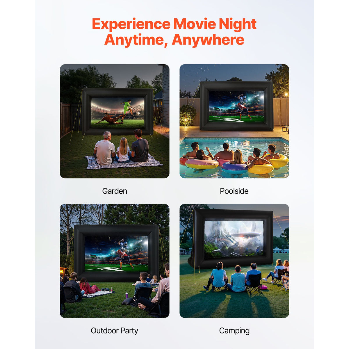 VEVOR 14 ft Inflatable Movie Screen 16:9 600D Movie Projector with Portable Bag