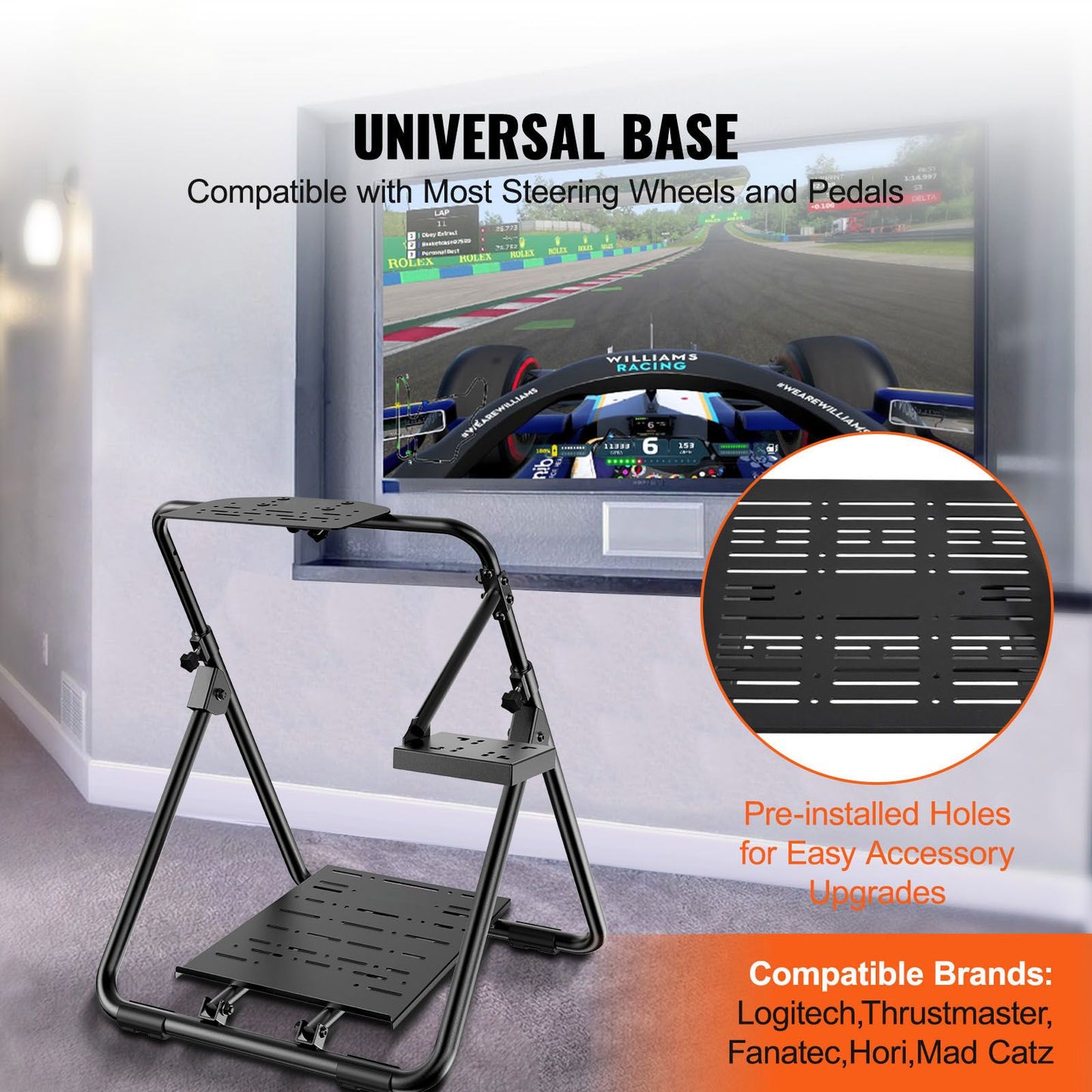 VEVOR Foldable Racing Steering Wheel Stand, Height Adjustable Universal Base Compatible with Logitech & Thrustmaster Racing Wheel and Pedal, Heavy-duty Frame Standard GT/Formula Seating Portable