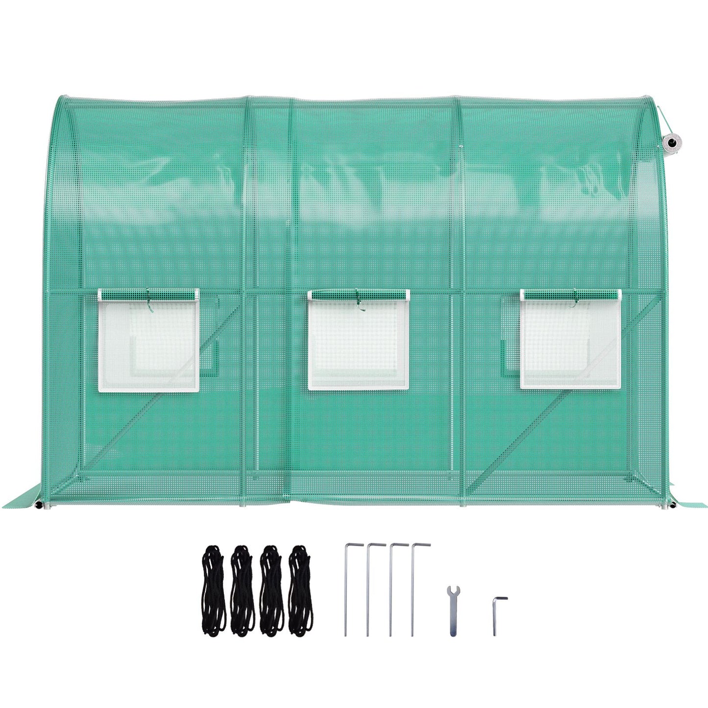 VEVOR Walk-in Tunnel Greenhouse, 3 x 2 x 2 m, Portable Plant Hot House with Galvanised Steel Frame, 1 Top Bar, Diagonal Poles, Zipper Door and 6 Roll-Up Windows, Green