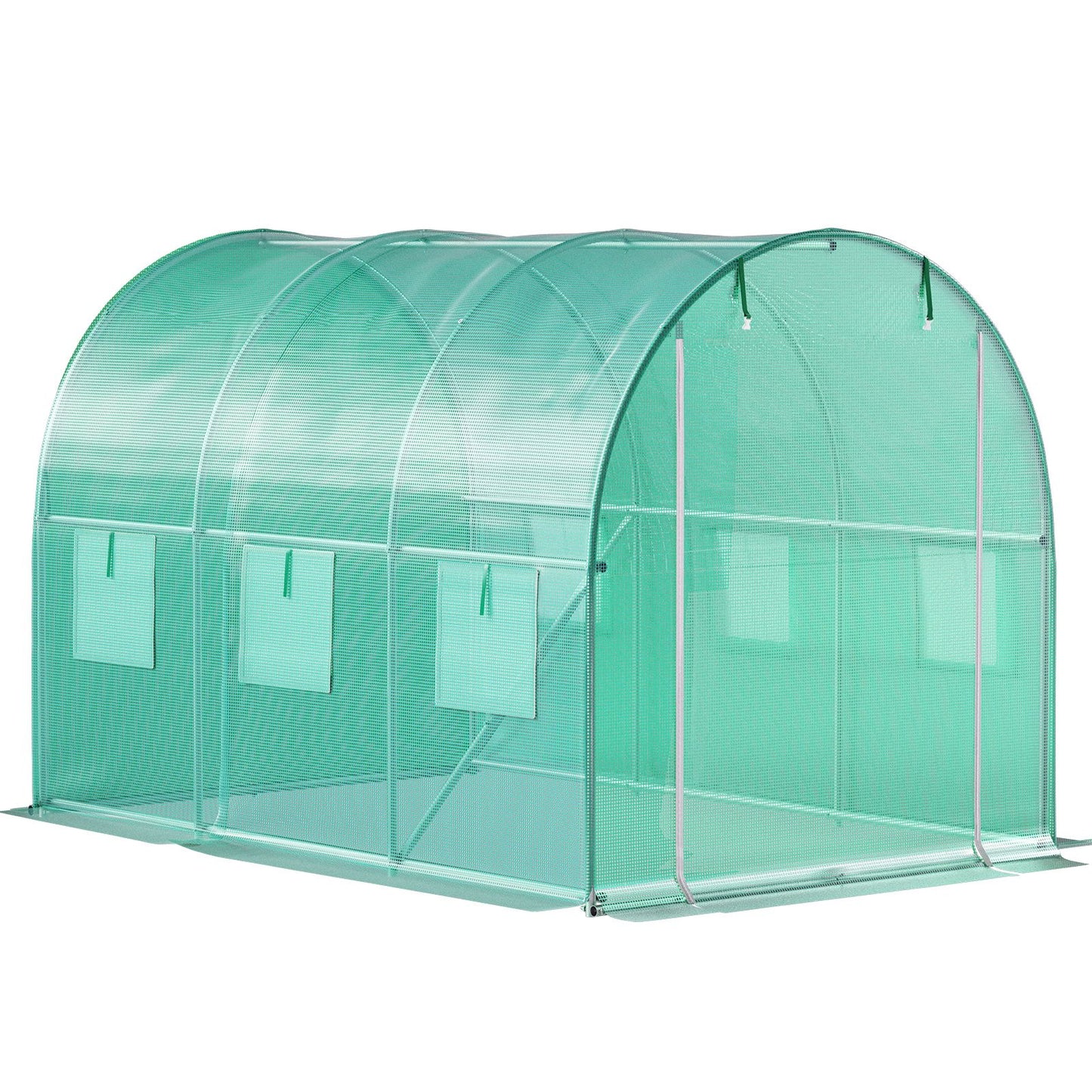 VEVOR Walk-in Tunnel Greenhouse, 3 x 2 x 2 m, Portable Plant Hot House with Galvanised Steel Frame, 1 Top Bar, Diagonal Poles, Zipper Door and 6 Roll-Up Windows, Green