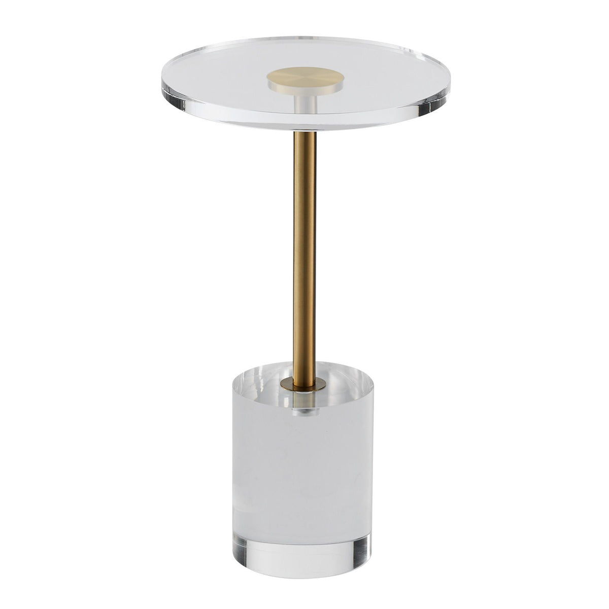 Clear Acrylic End Table, Acrylic Side Table with a Solid Base, 11.9 x 11.9 inch Round Tabletop, 21.4 inch High, for Coffee, Drink, Food, Snack used in Living Room, Bedroom, and Study
