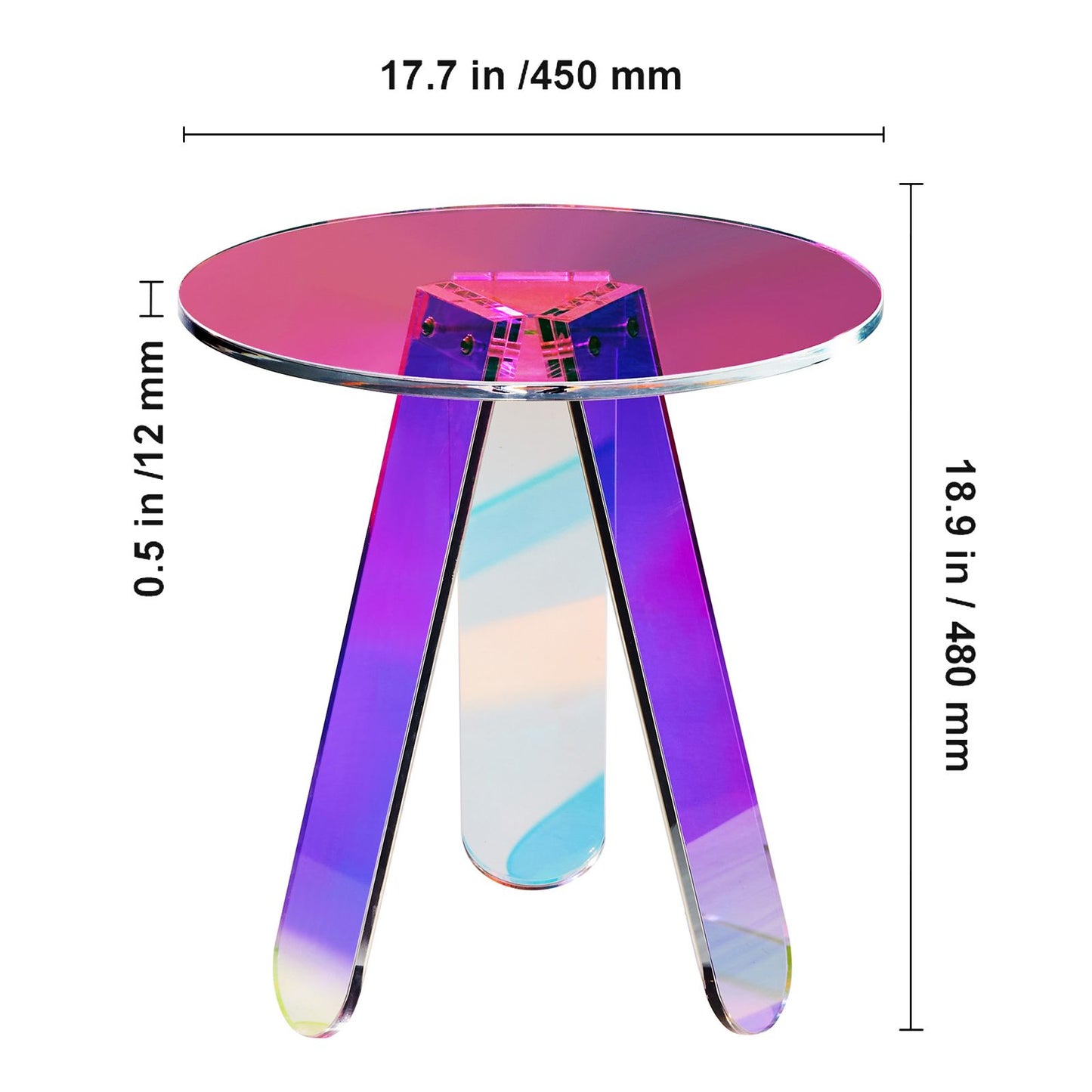 VEVOR Round Iridescent Side Table, Acrylic End Table, Clear Rainbow Acrylic Coffee Table for Drink, Food, Snack used in Living Room, Bedroom, and Study