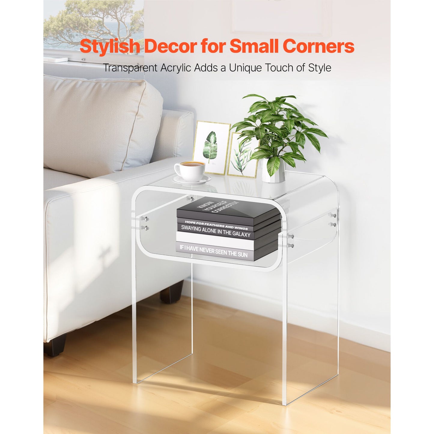 VEVOR Acrylic Side Table, 2 Tiers Clear Bedside Table with Storage Shelf, Modern Rectangle Acrylic End Desk, Transparent Thick Nightstand for Bedroom, Living Room, Study, 30 x 40 x 50 cm (Clear)