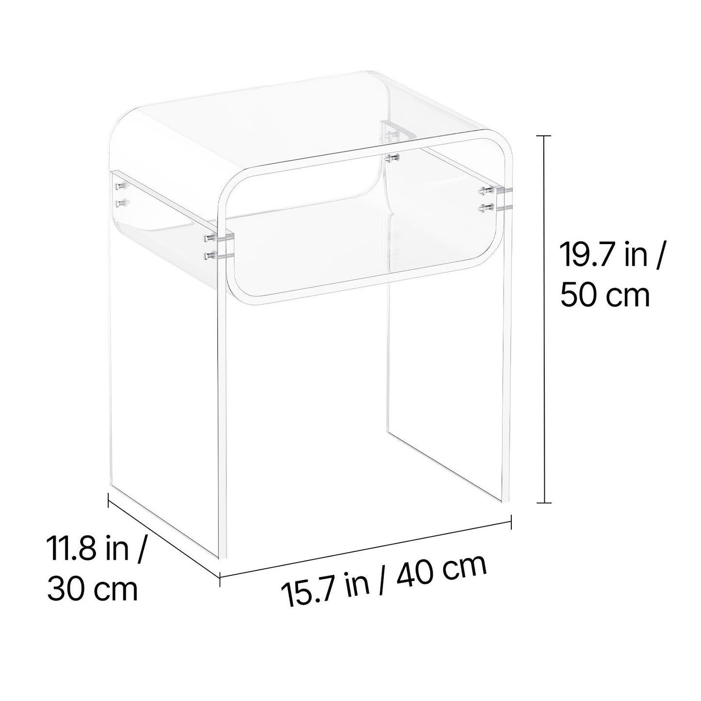 VEVOR Acrylic Side Table, 2 Tiers Clear Bedside Table with Storage Shelf, Modern Rectangle Acrylic End Desk, Transparent Thick Nightstand for Bedroom, Living Room, Study, 30 x 40 x 50 cm (Clear)