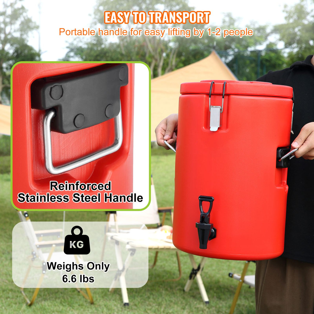 Stainless Steel Insulated Beverage Dispenser, 17.2 Liter, Thermal Hot and Cold Drink Server Dispenser with Spigot Handle, Food-grade for Hot Tea Coffee Water Restaurant Drink Shop