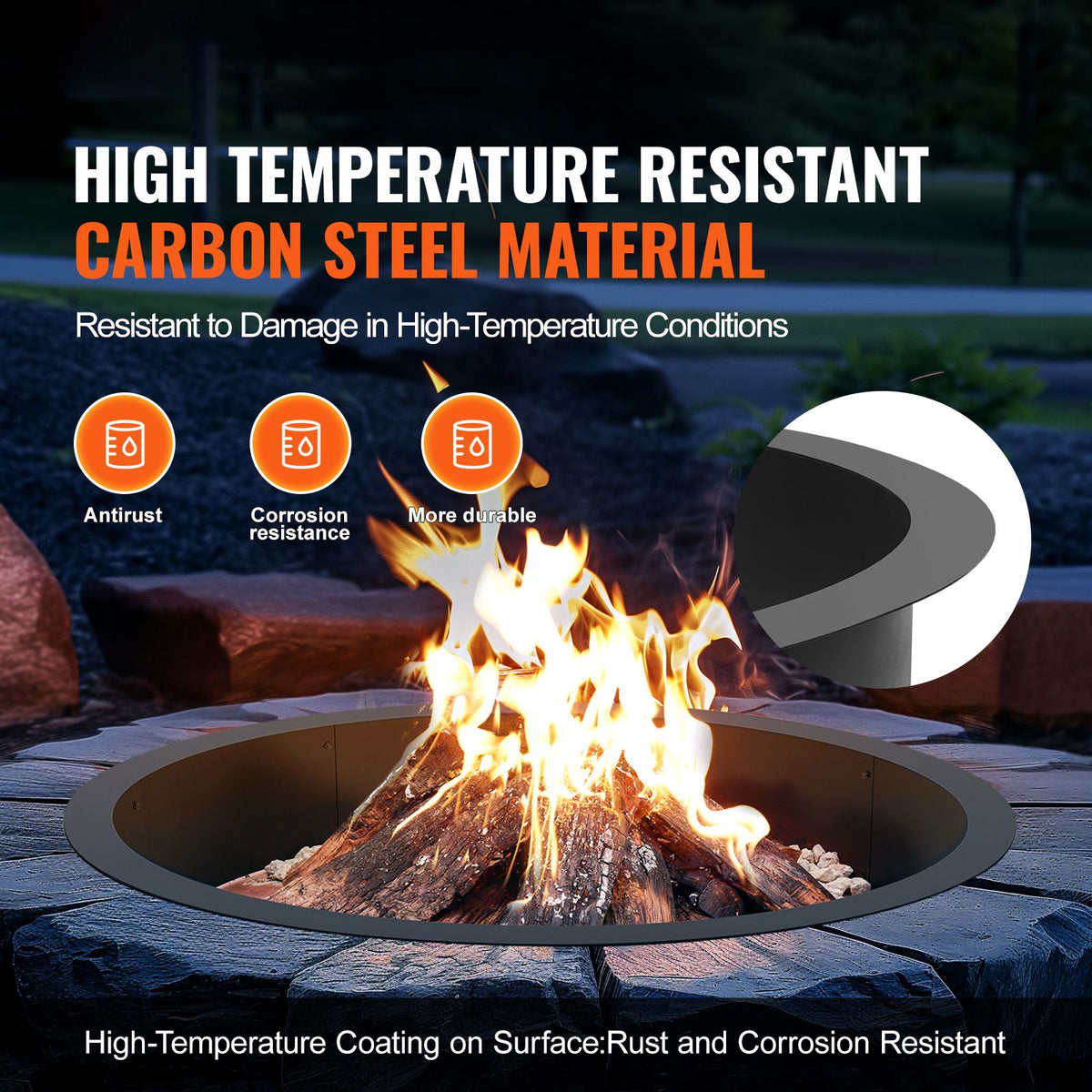 VEVOR Fire Pit Ring Round Inner Steel Liner DIY Campfire Firepit