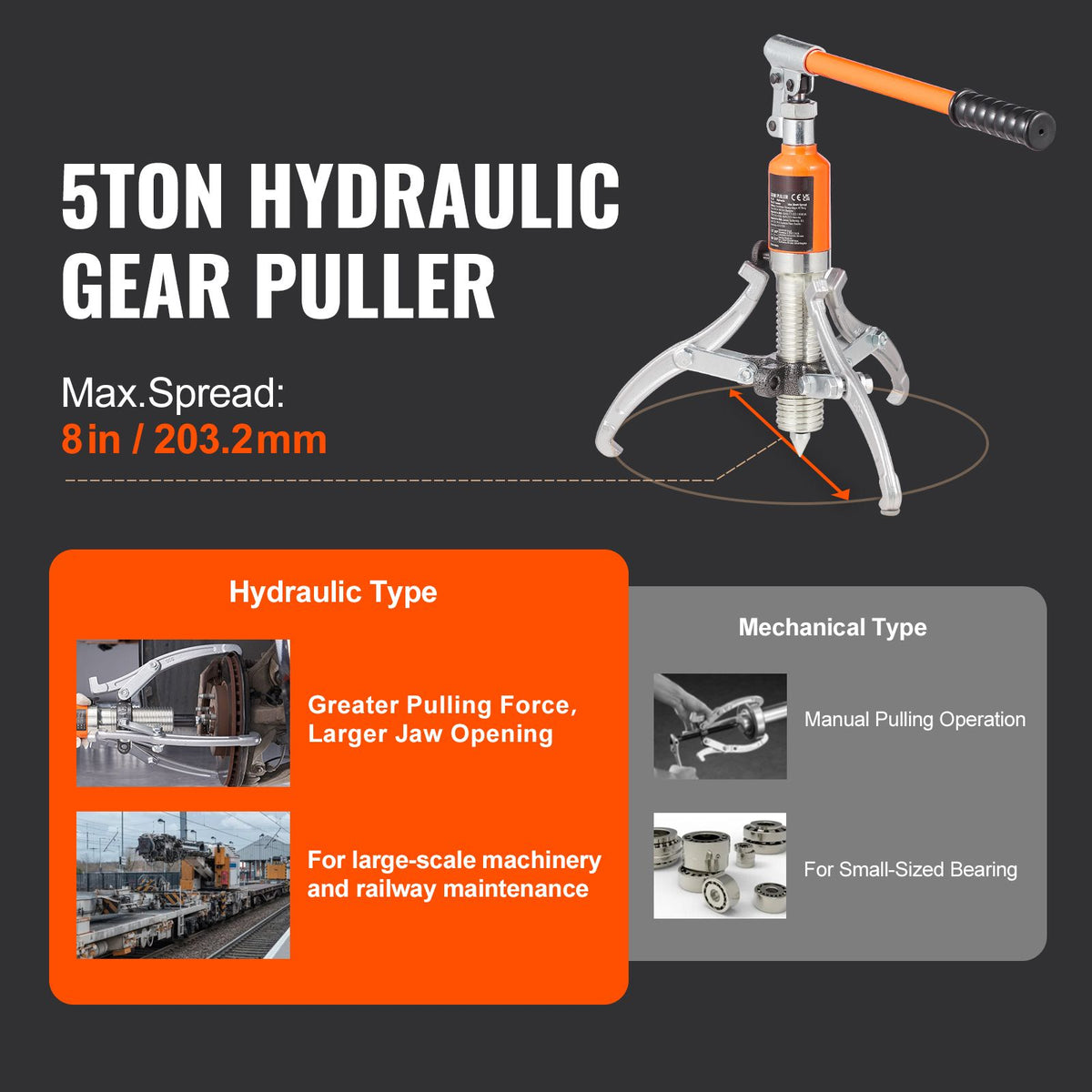 Hydraulic Gear Puller 5 Ton Wheel Pulley Bearing 2 or 3-Jaw with Case