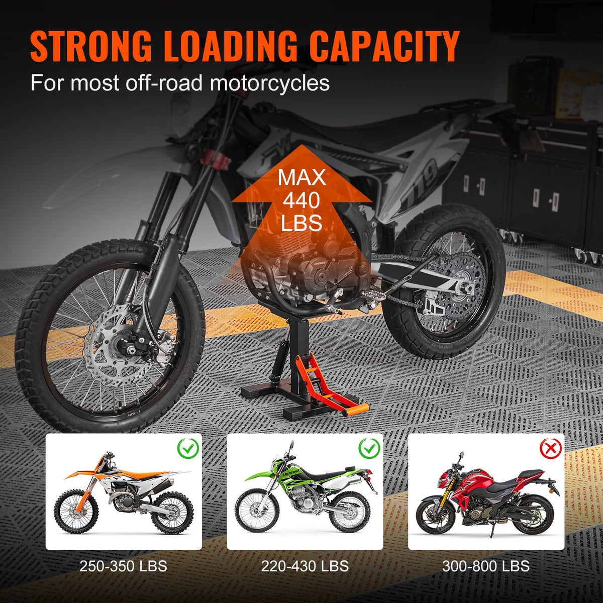 Dirt Bike Lift Stand, Motorcycle Jack Lift Stand 440 lbs Capacity and Hydraulic Lift Operation, Adjustable Height Hoist Table, for Dirt Pit Bike Repair, Maintenance, Dirt Bike Accessories