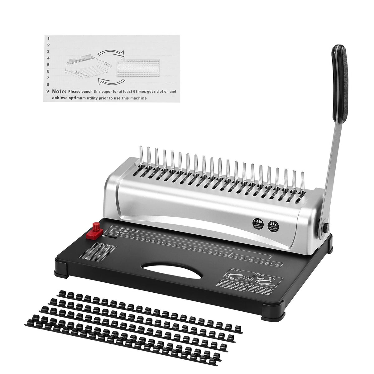 Binding Machine, Comb Binding Machine 21-Holes Binding 450 Sheets, Book Binder Machine with 100 PCS 3/8'' Comb Binding Spines, for Letter Size, A4, A5